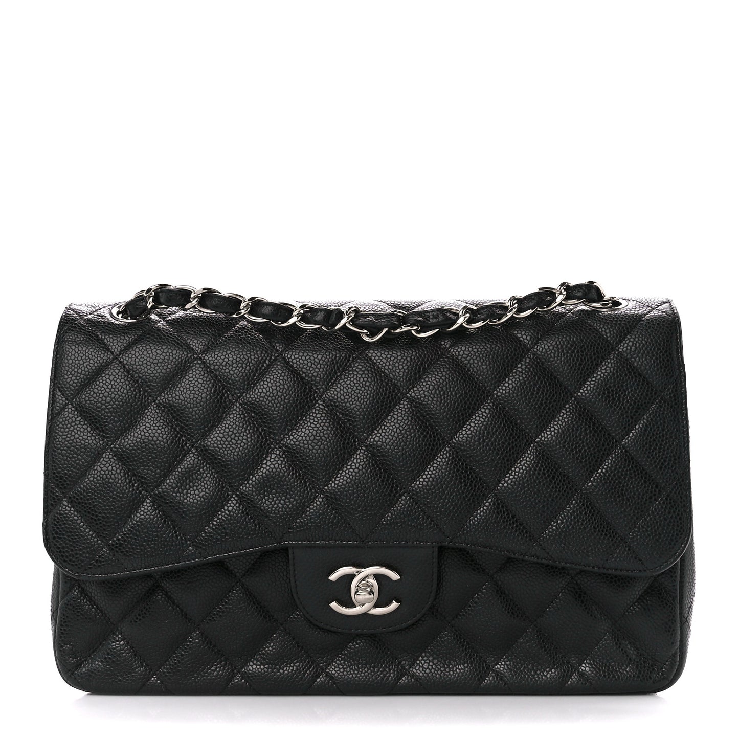 Caviar Quilted Jumbo Double Flap Black