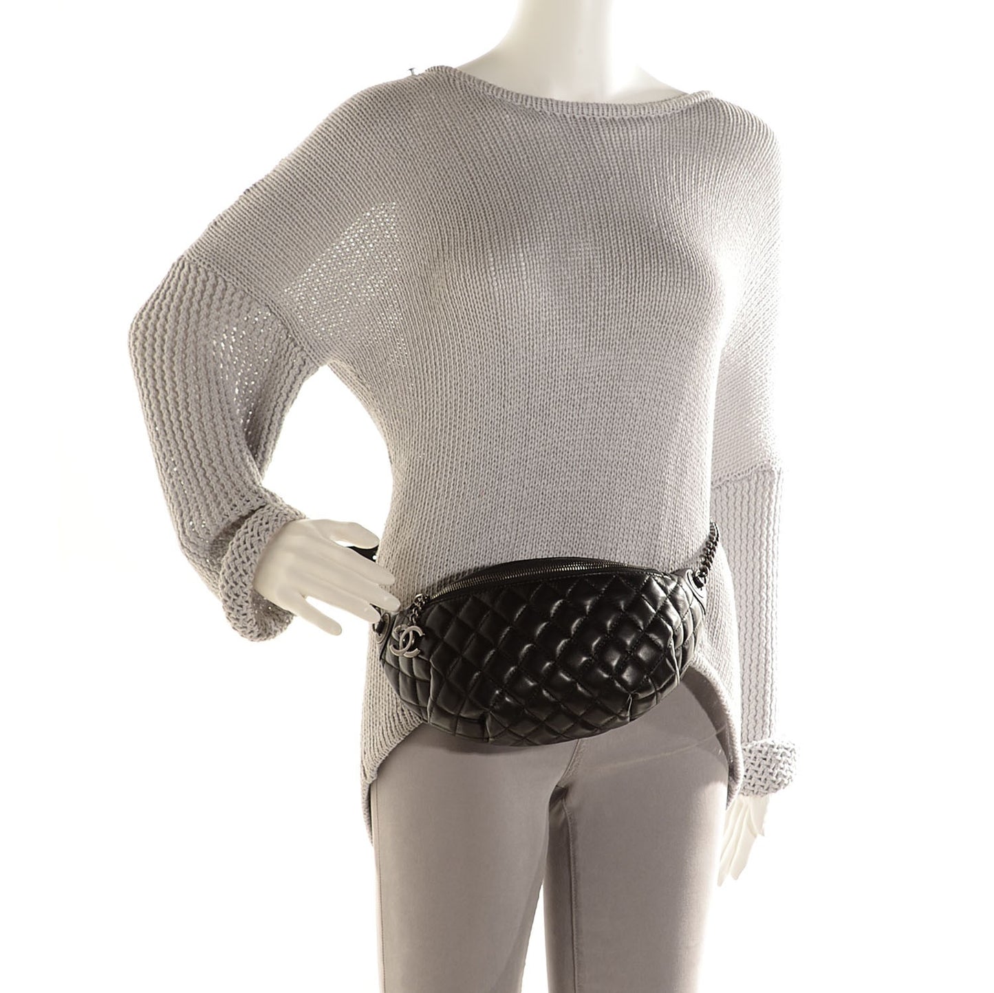 Lambskin Quilted Banane Waist Bag Fanny Pack Black