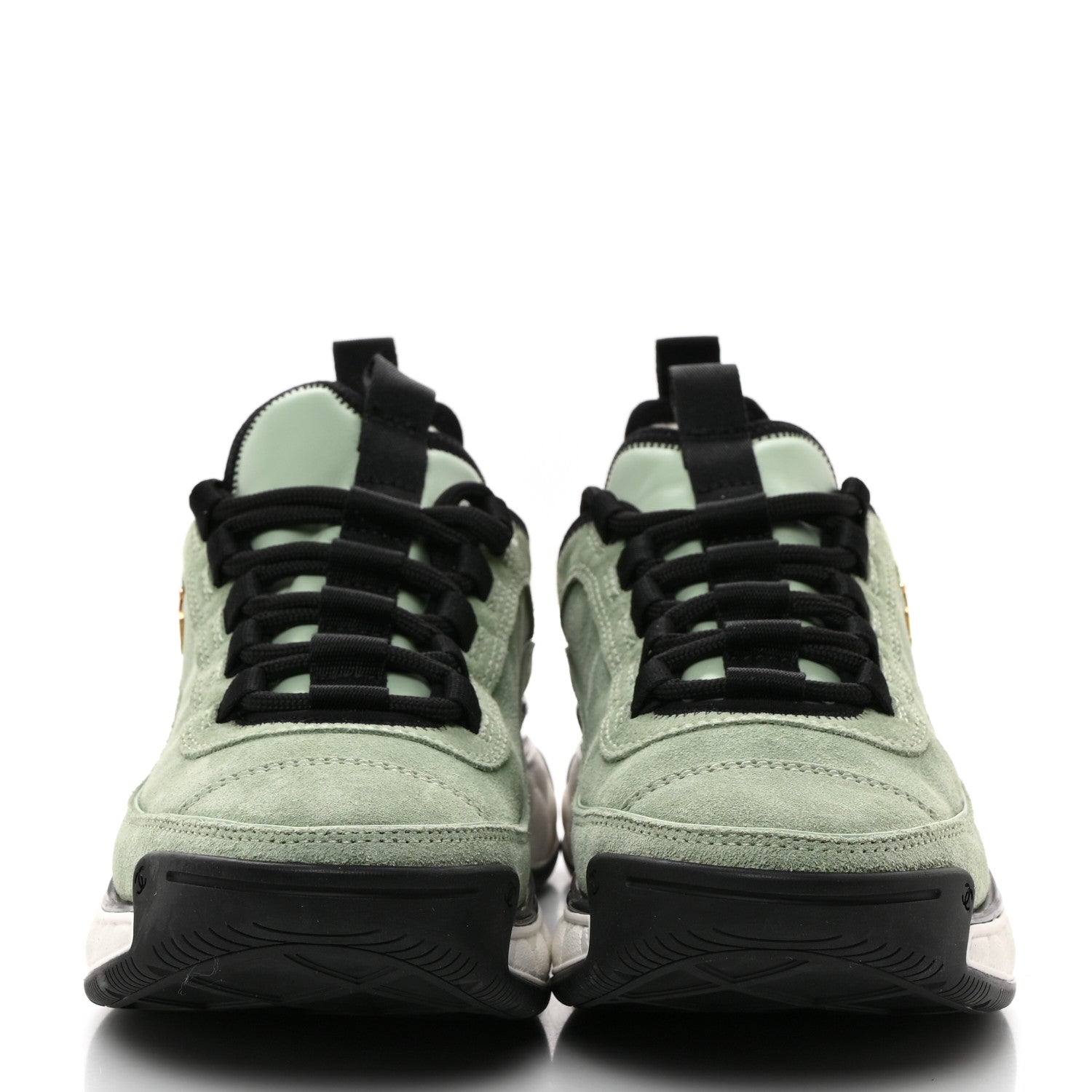 Chanel Suede Calfskin Nylon Grosgrain CC Sneakers 36.5 Light Green 2 of 9