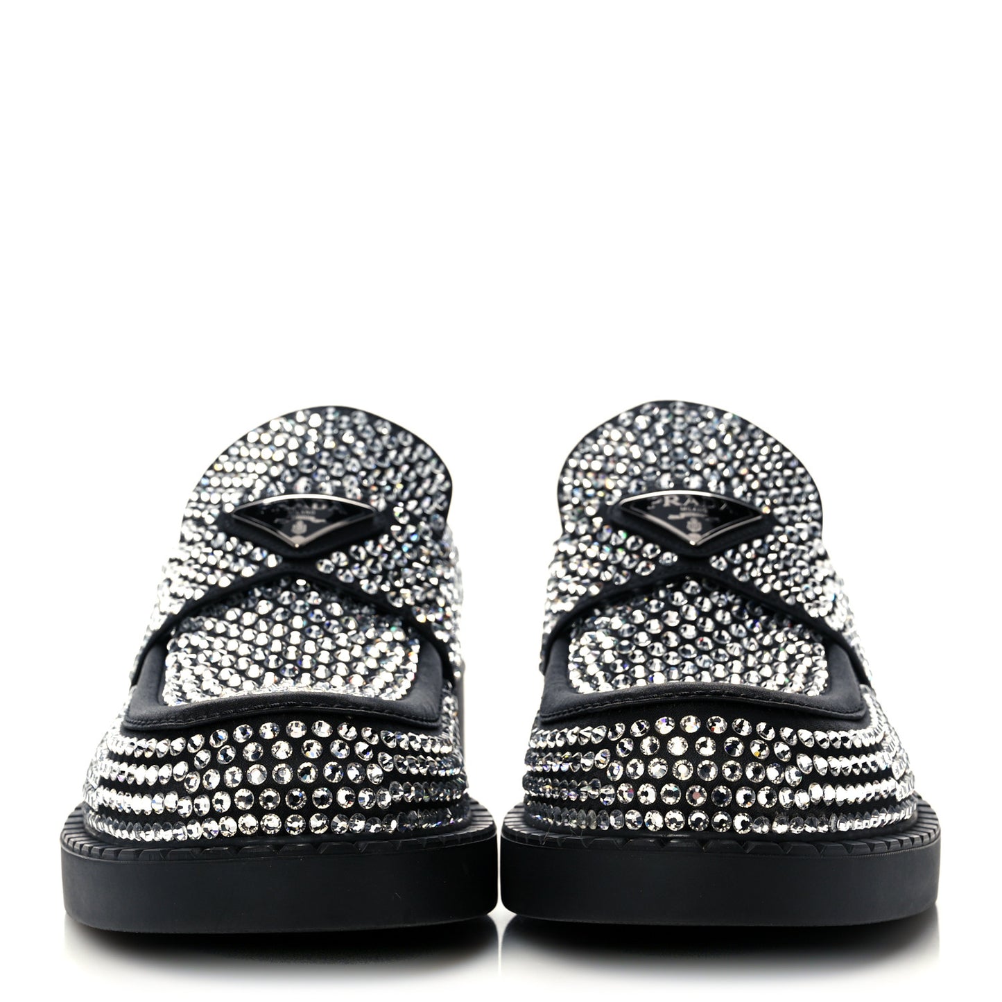 Satin Crystal Metal Triangle Logo Mens Loafers 7 Crystal