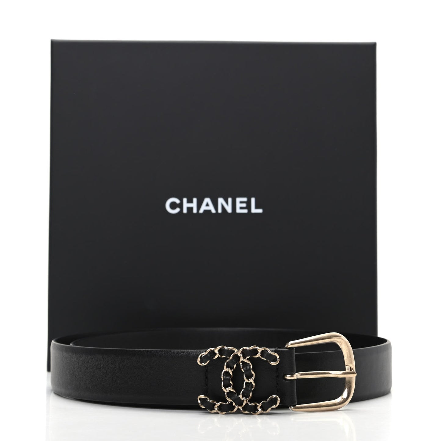 Calfskin CC Chain Belt Black