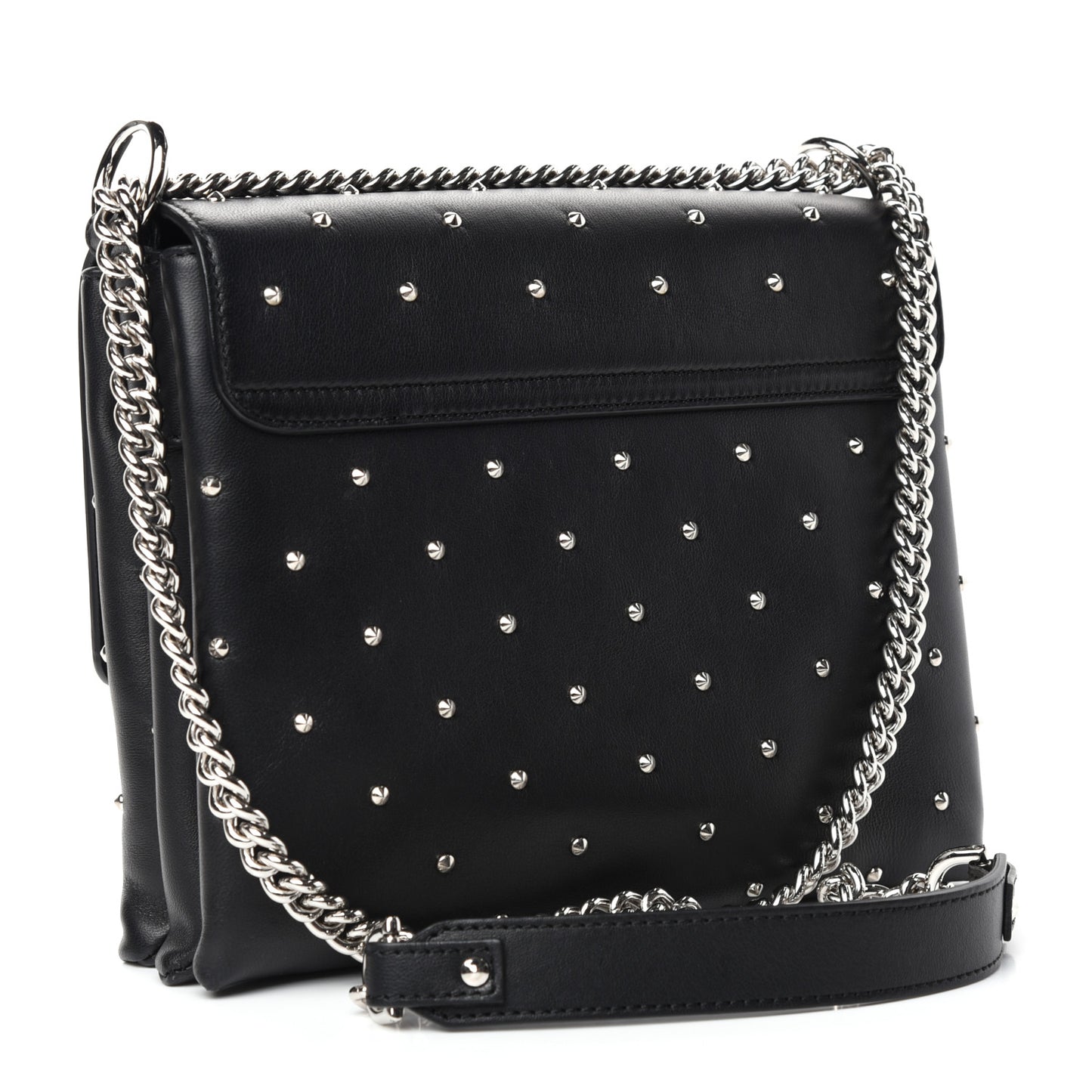 Goatskin Studded Twin Skull Crossbody Black