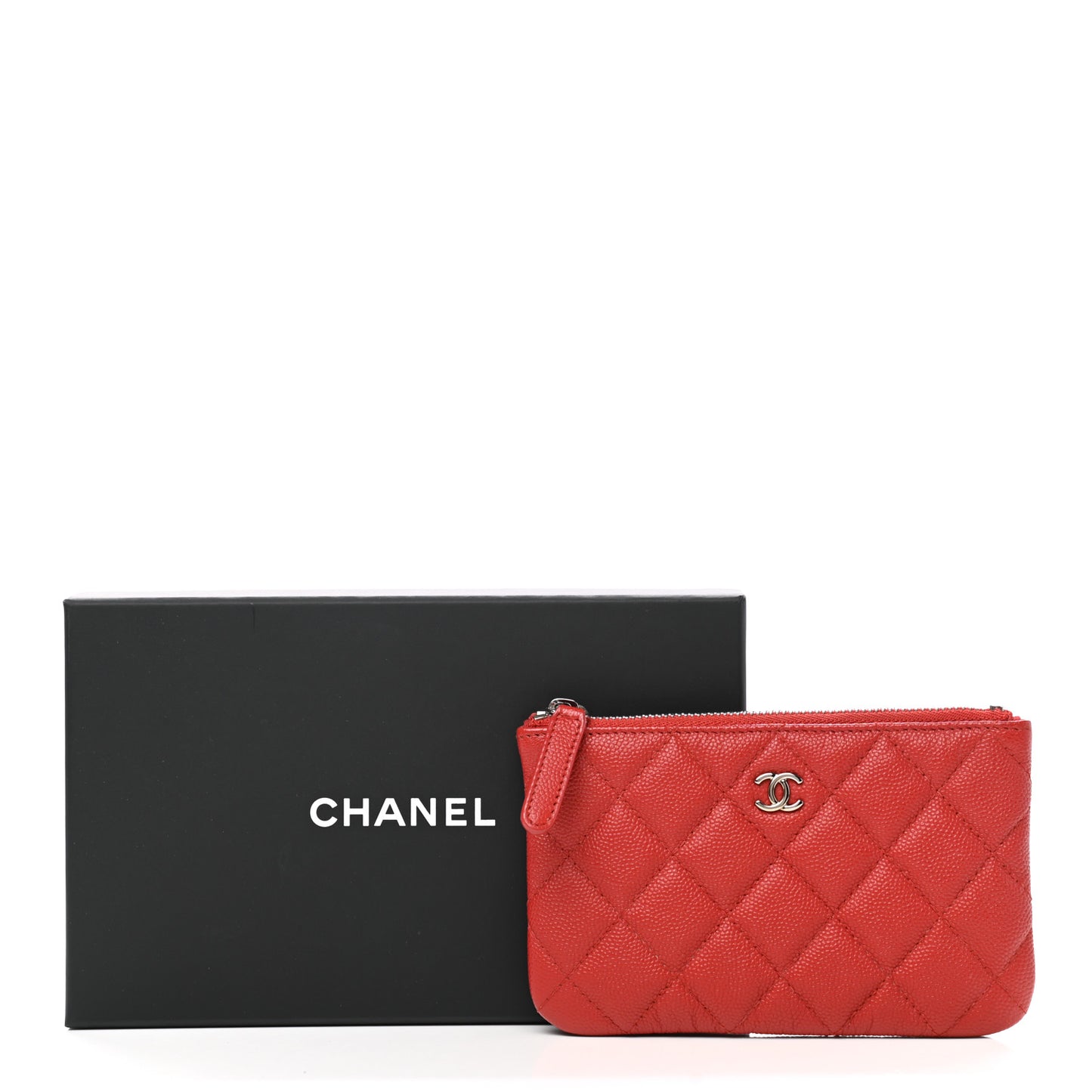 Caviar Quilted Small Cosmetic Case Red