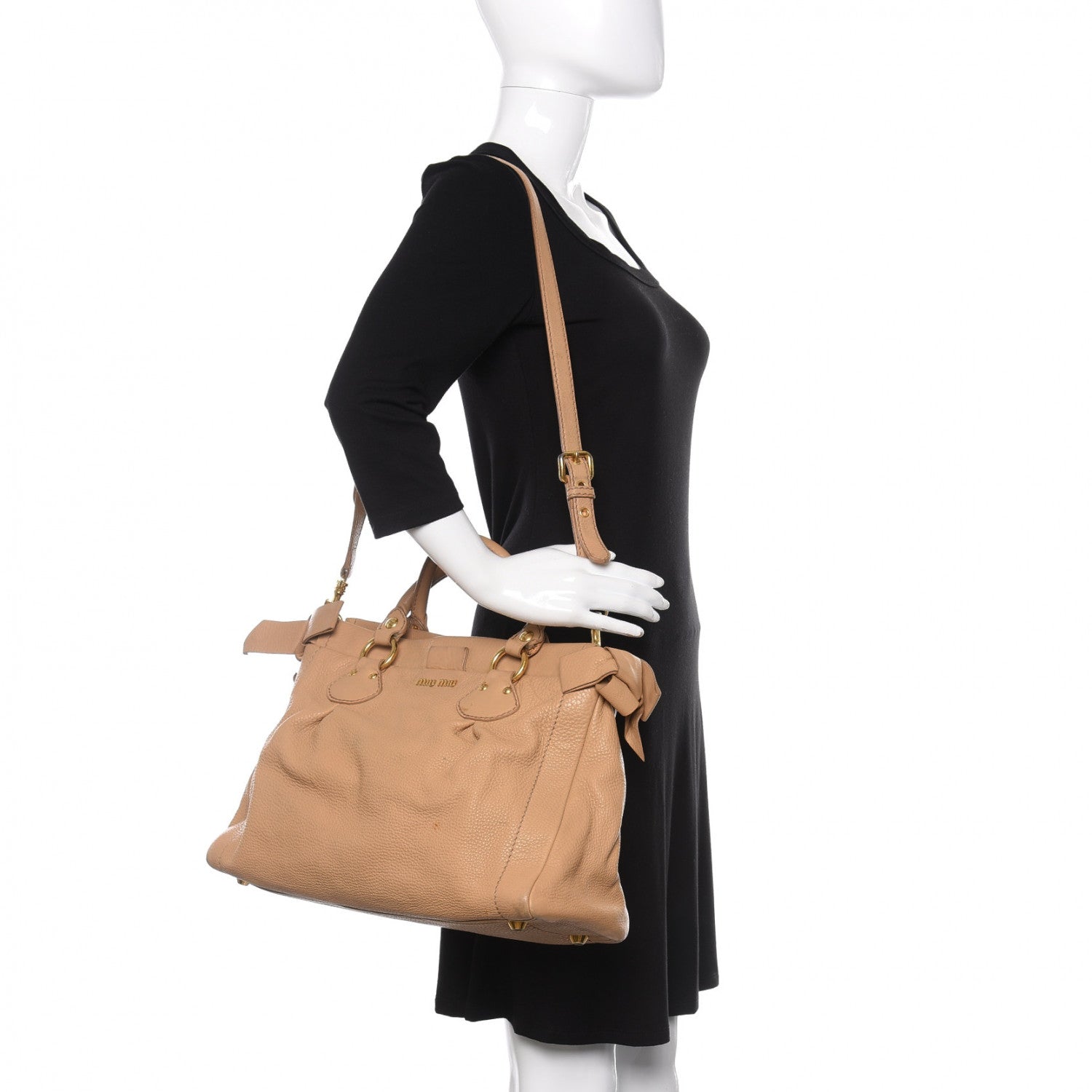 Miu Miu Vitello Large Bow Tote Beige 2 of 15