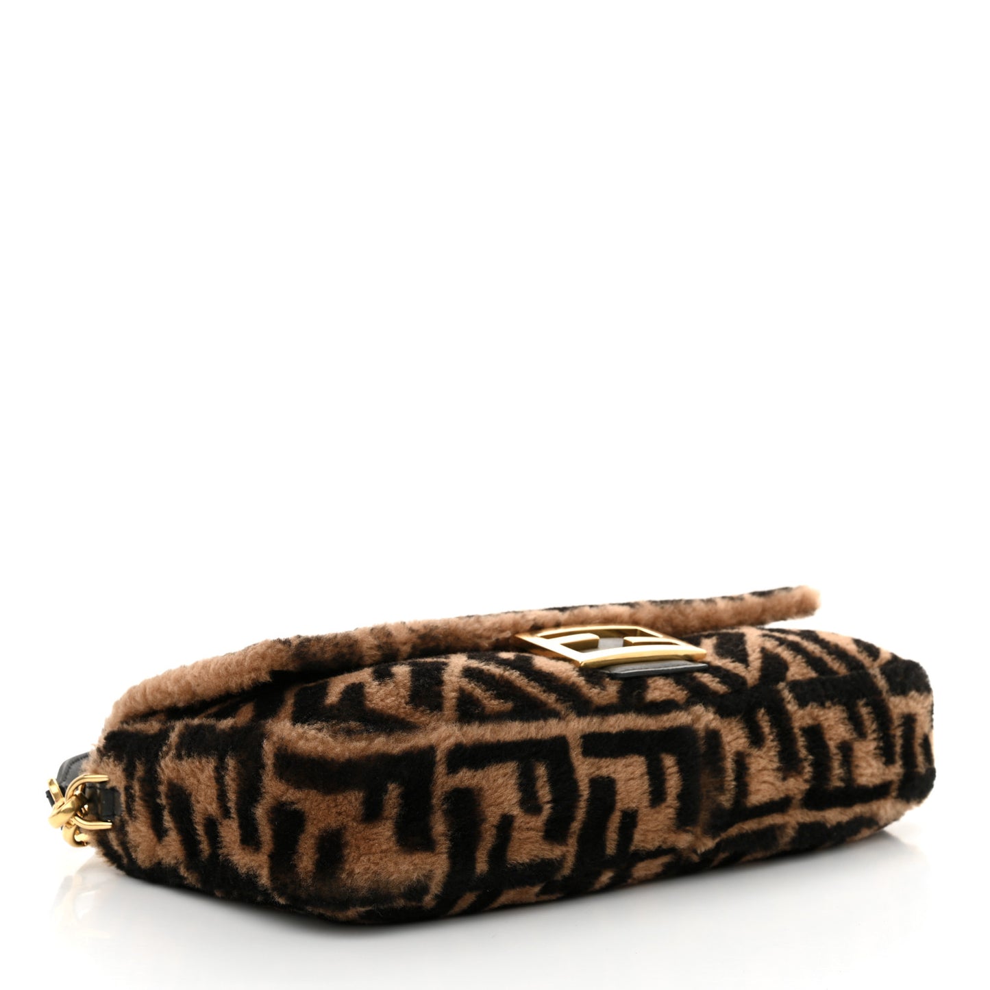 Shearling Vitello Dolce Macro FF 1974 Large Baguette Tobacco Black
