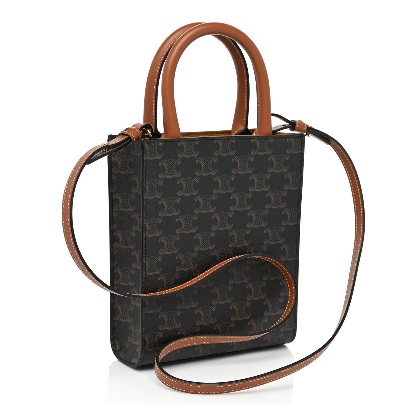 Triomphe Canvas Calfskin Mini Vertical Cabas Tan