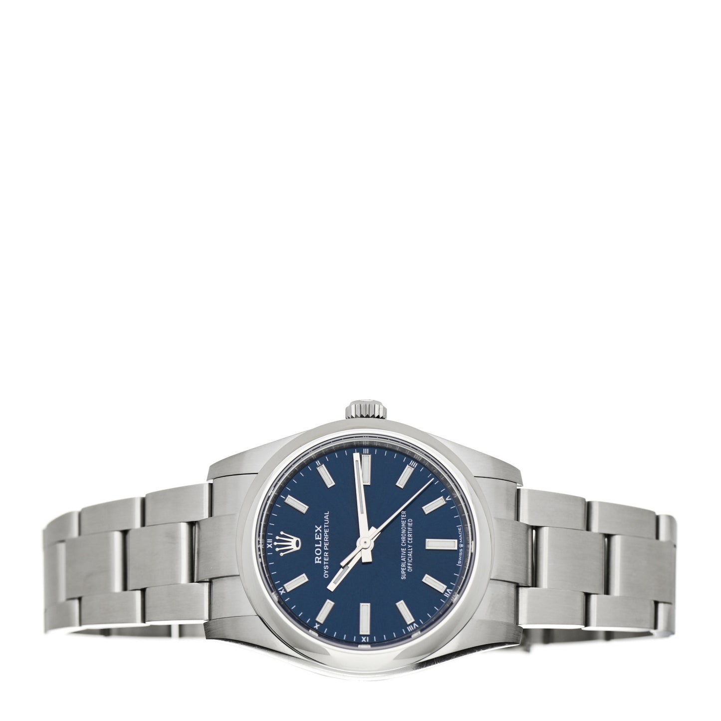 Stainless Steel 34mm Oyster Perpetual Watch Bright Blue 124200