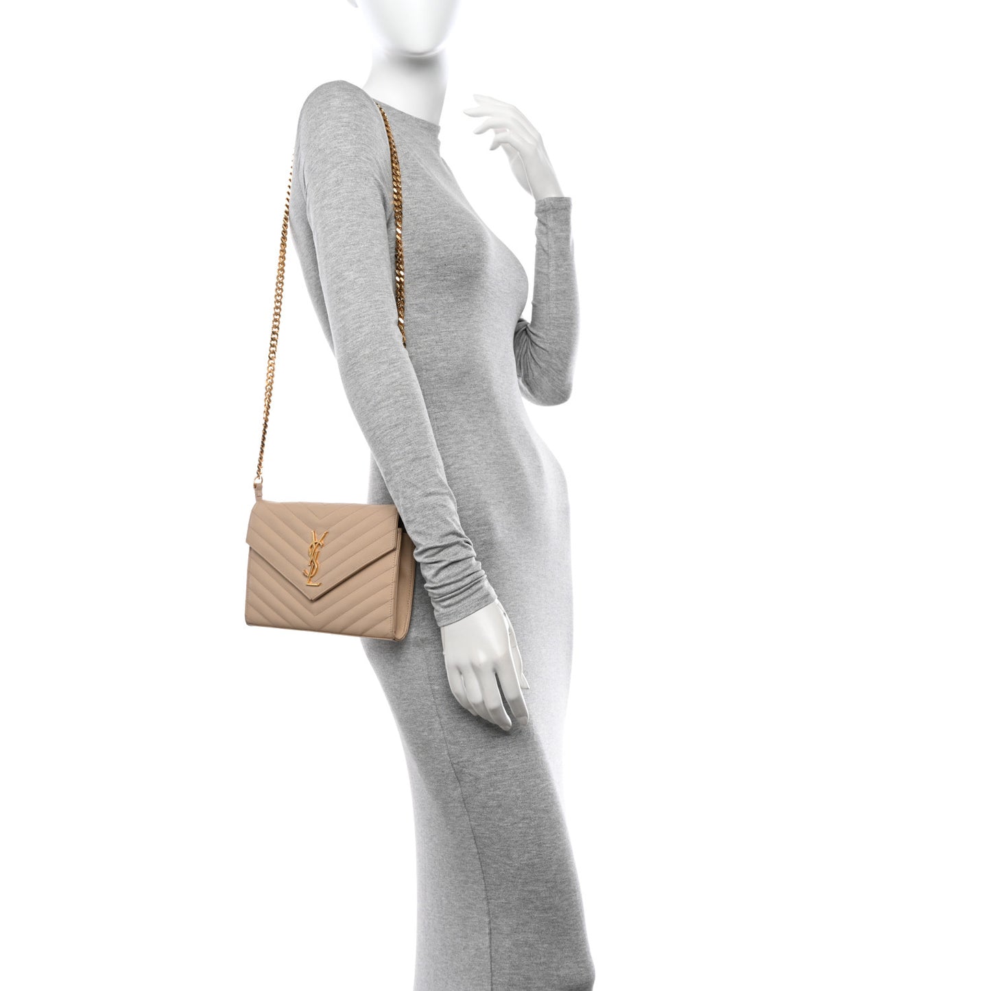 Grain De Poudre Matelasse Chevron Monogram Envelope Chain Wallet Nude Powder
