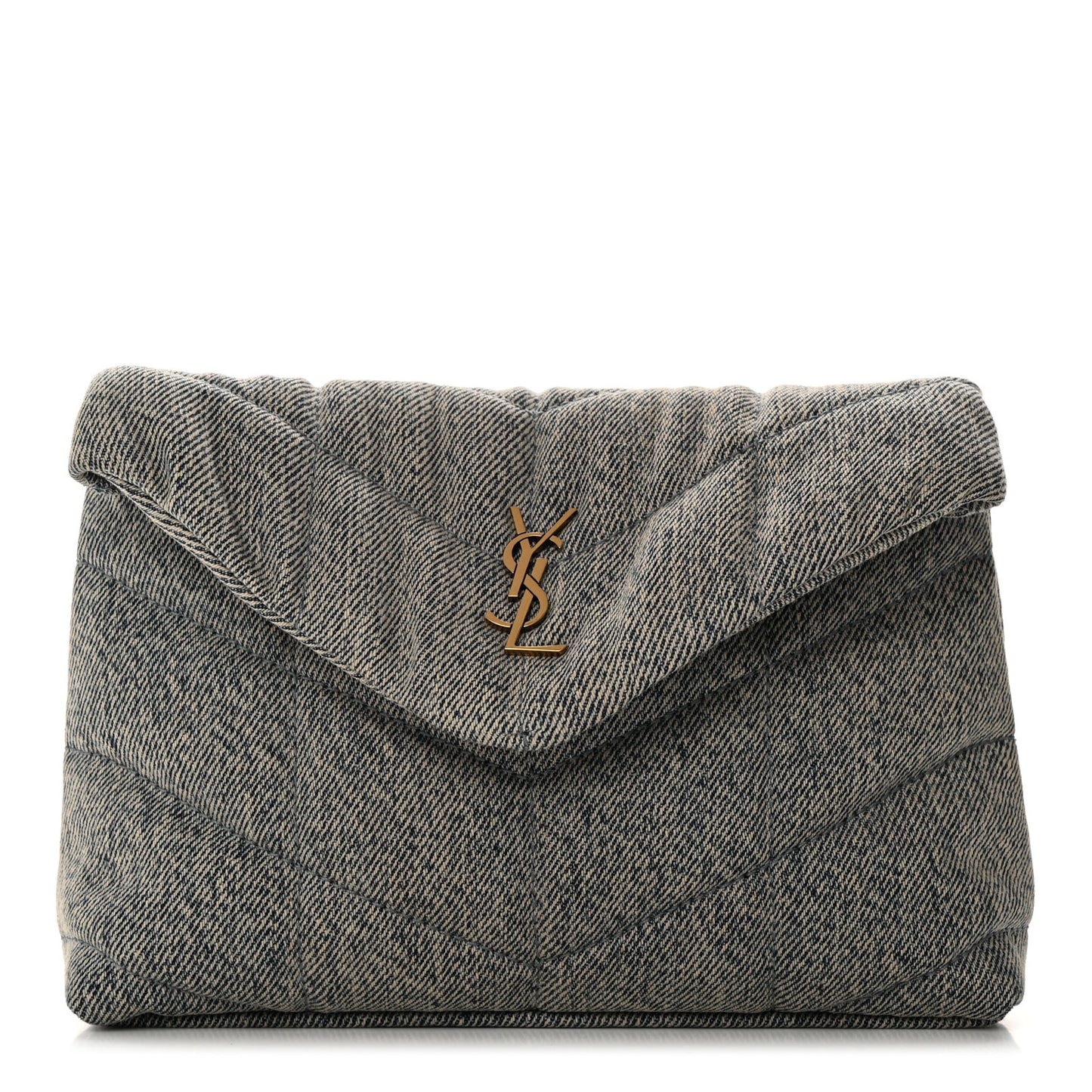 Denim Quilted Monogram Loulou Puffer Pouch Clutch Blue Gray Light Azur