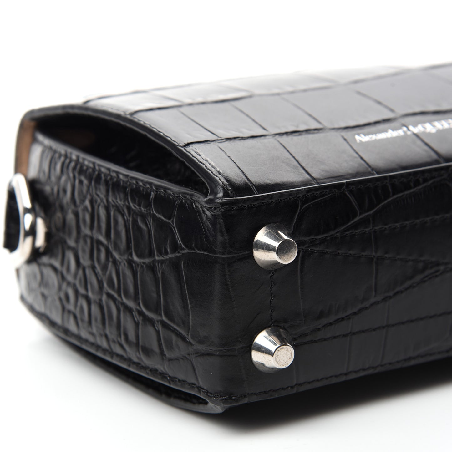 Calfskin Crocodile Embossed Box Shoulder Bag 16 Black