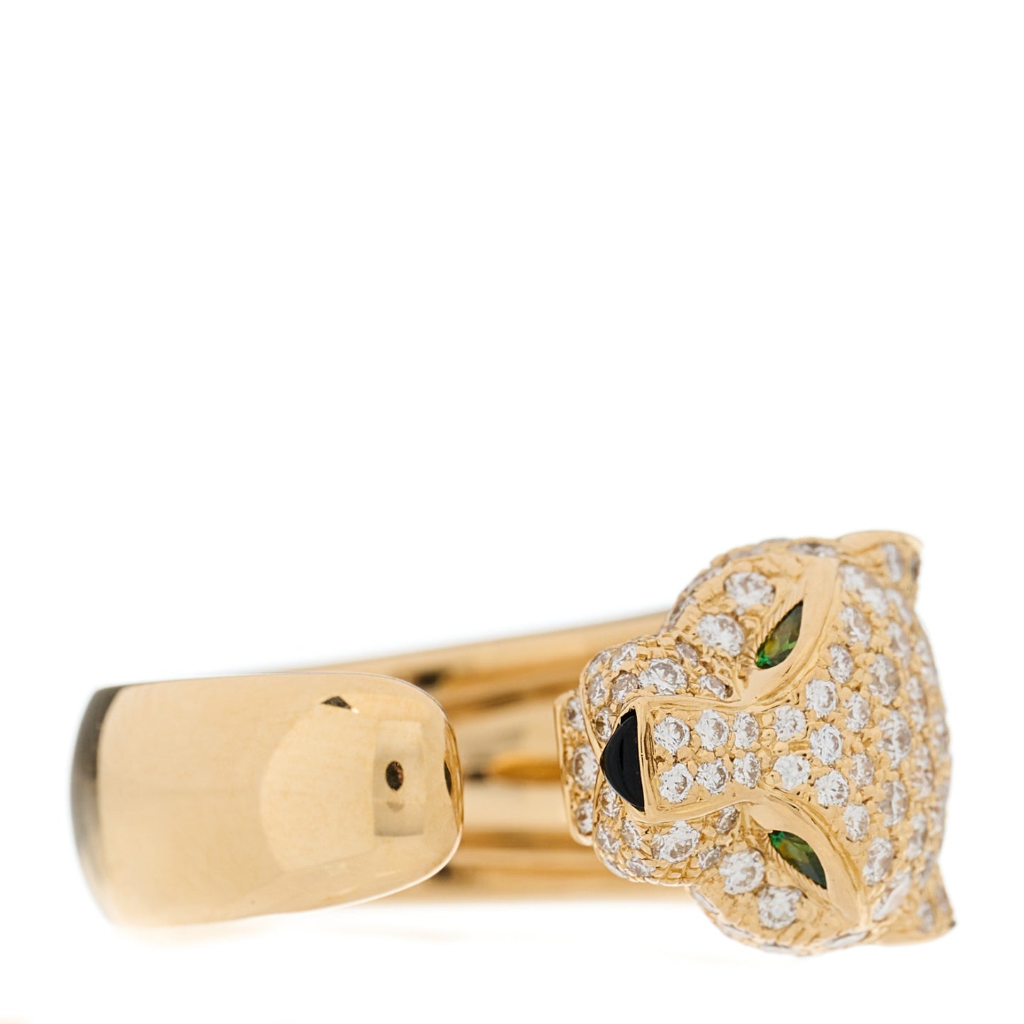 18K Yellow Gold Diamond Tsavorite Onyx Panthere De Cartier Band Ring 48 4.5