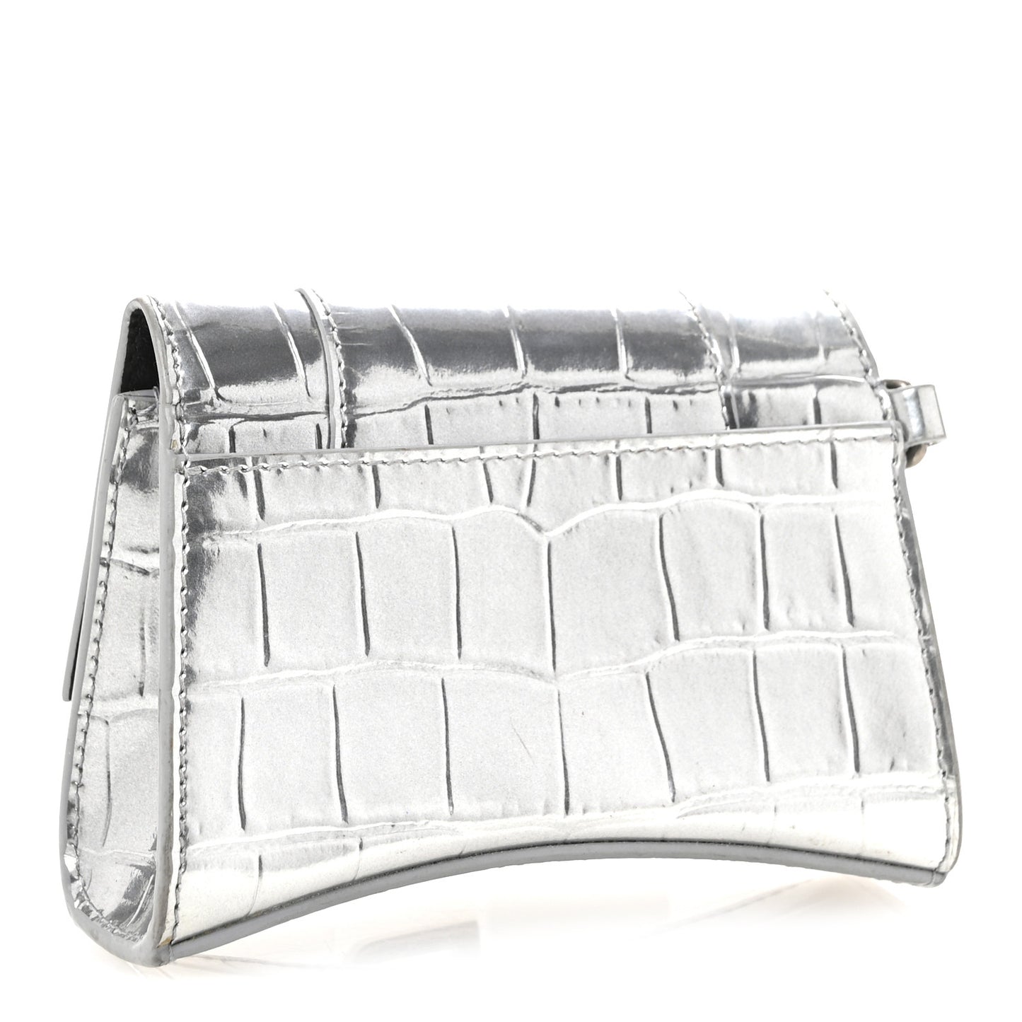 Metallic Calfskin Crocodile Embossed Hourglass Chain Cardholder Silver