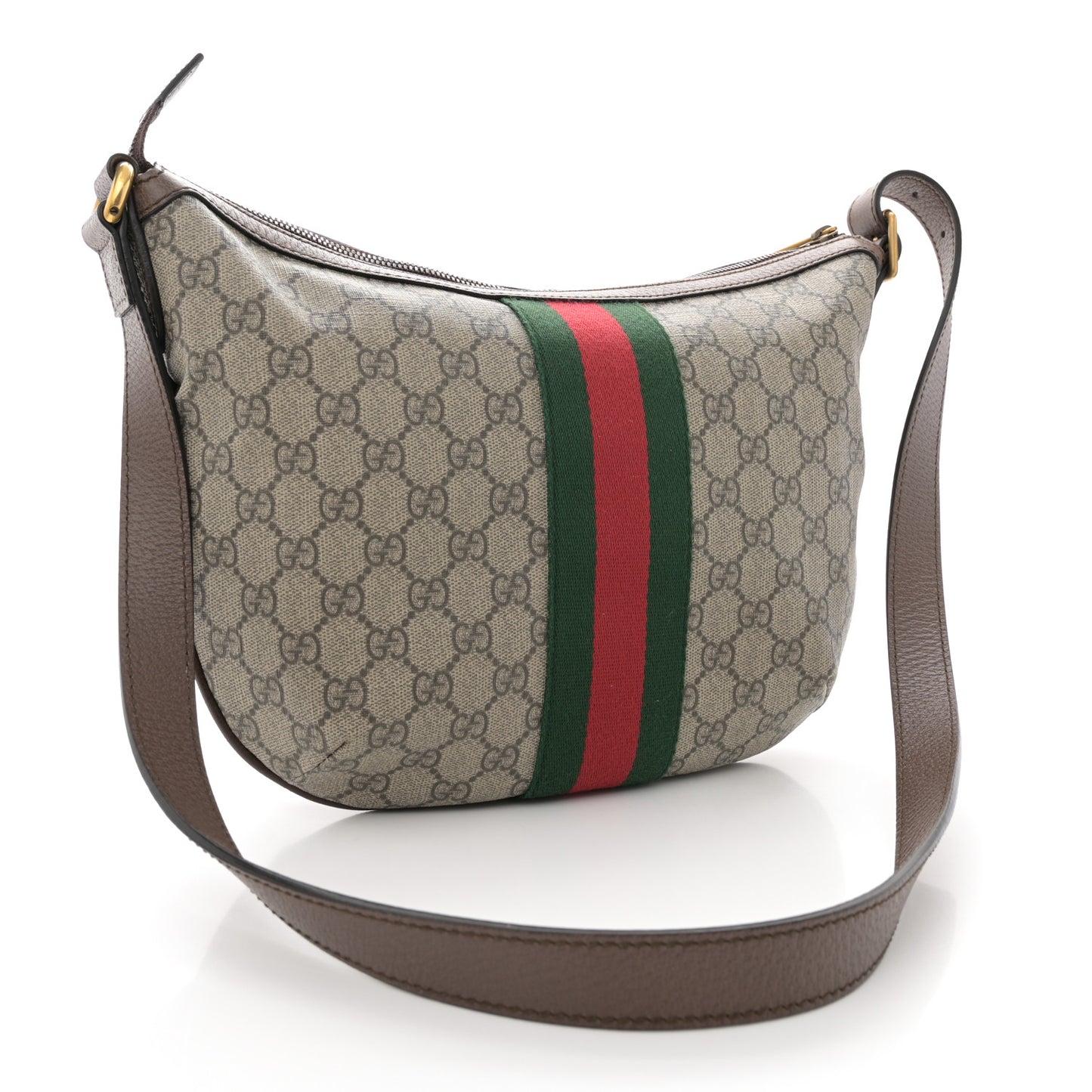 GG Supreme Monogram Web Small Ophidia Half Moon Hobo Brown