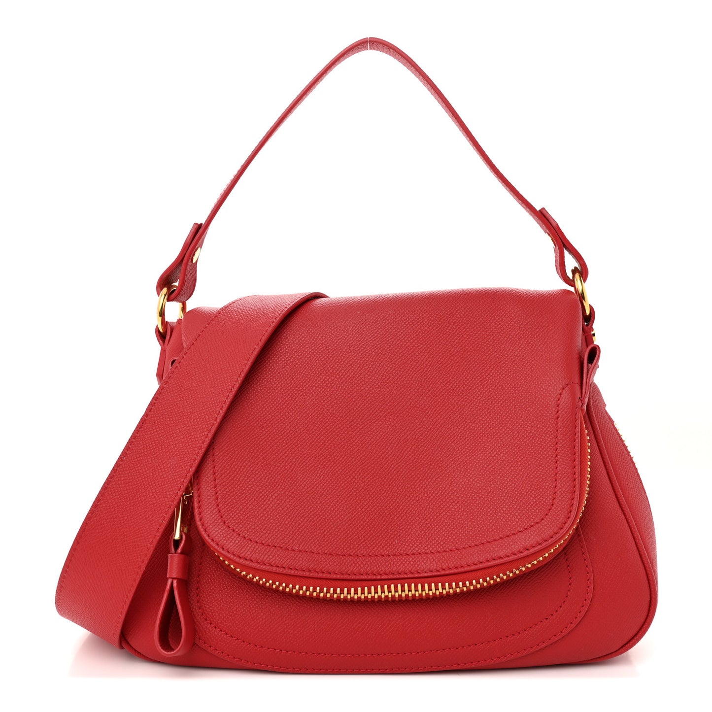 Grained Calfskin Medium Double Strap Jennifer Crossbody Red