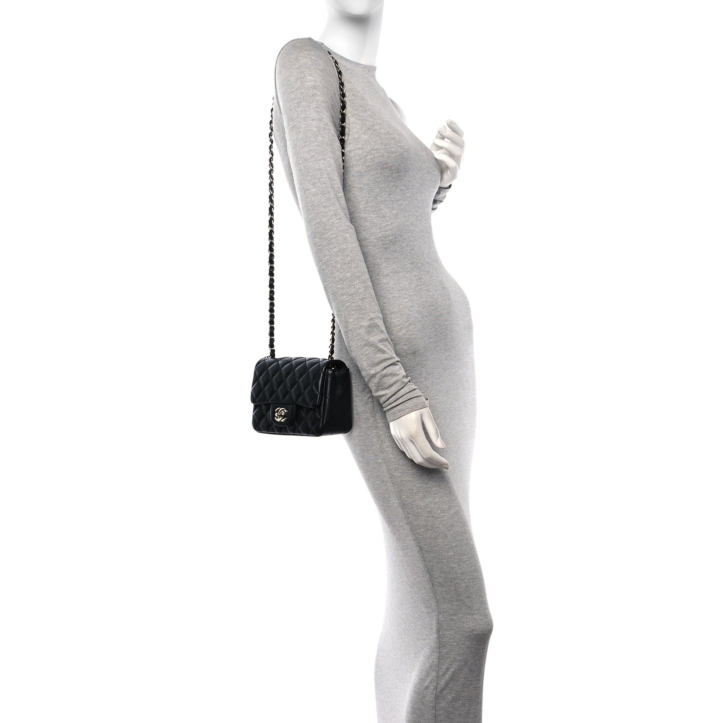 Lambskin Quilted Mini Square Flap Black