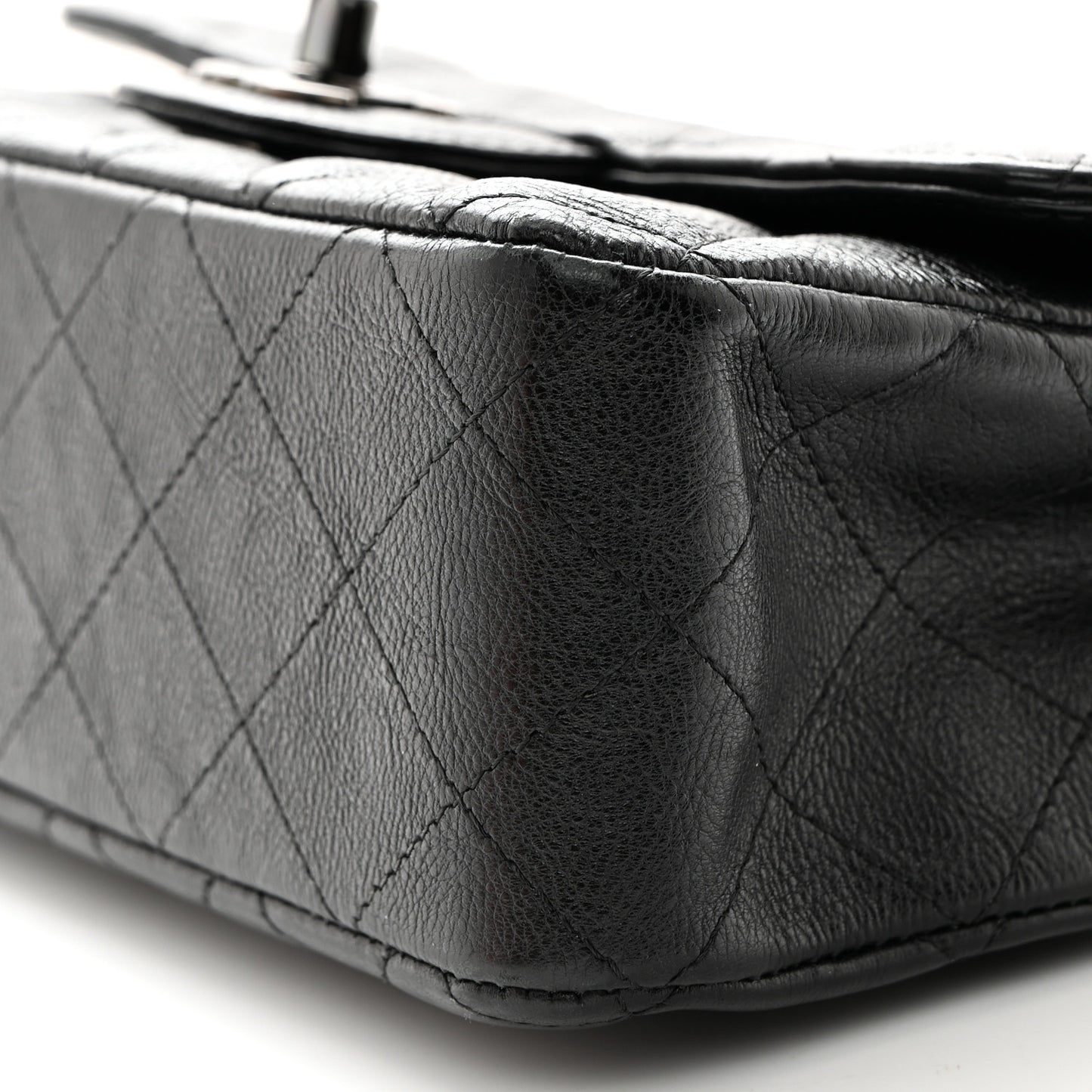 Crumpled Calfskin Quilted Mini Rectangular Flap So Black