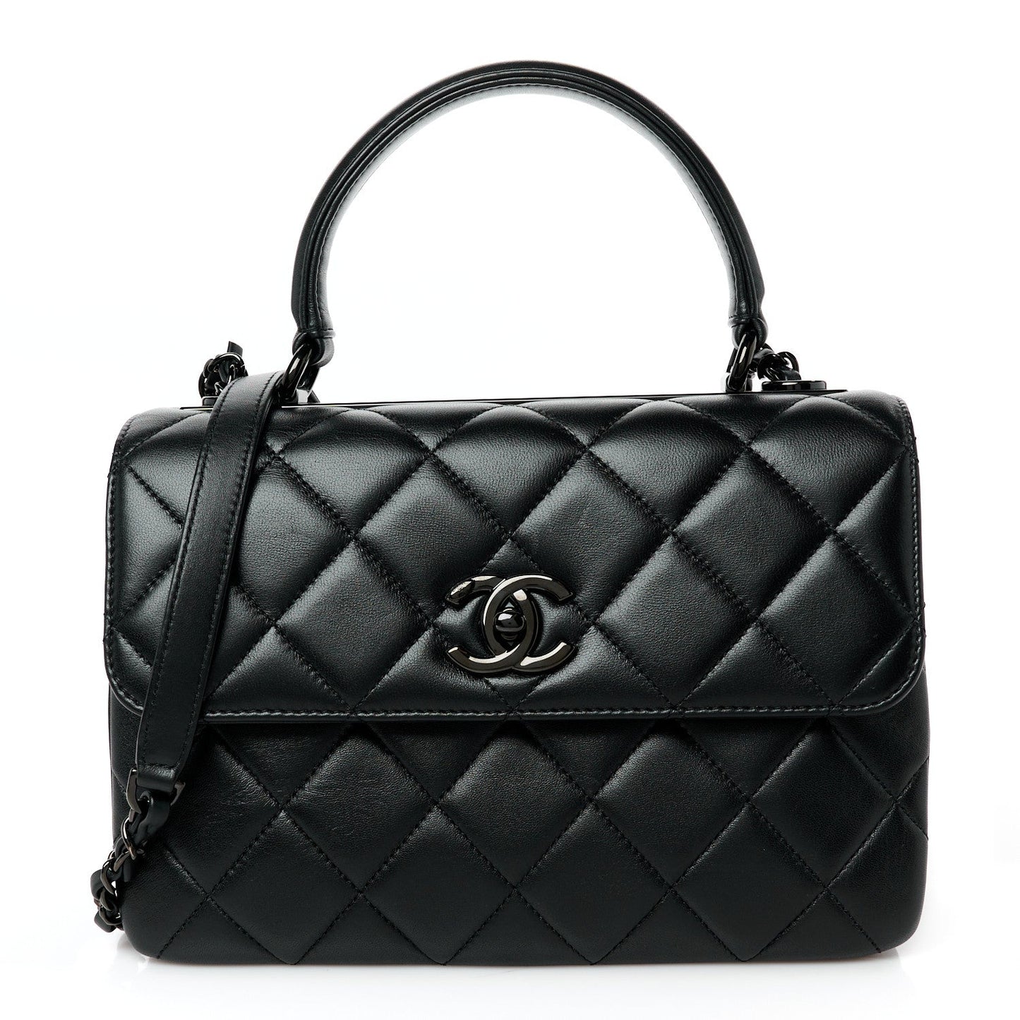 Lambskin Quilted Mini Trendy CC Dual Handle Flap Bag So Black
