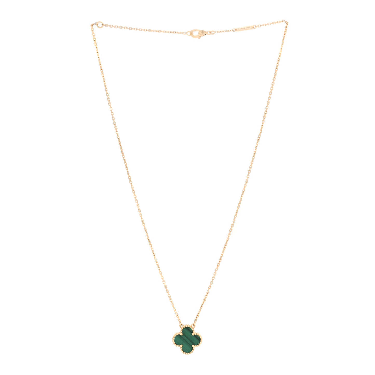 18K Yellow Gold Malachite Vintage Alhambra Pendant Necklace