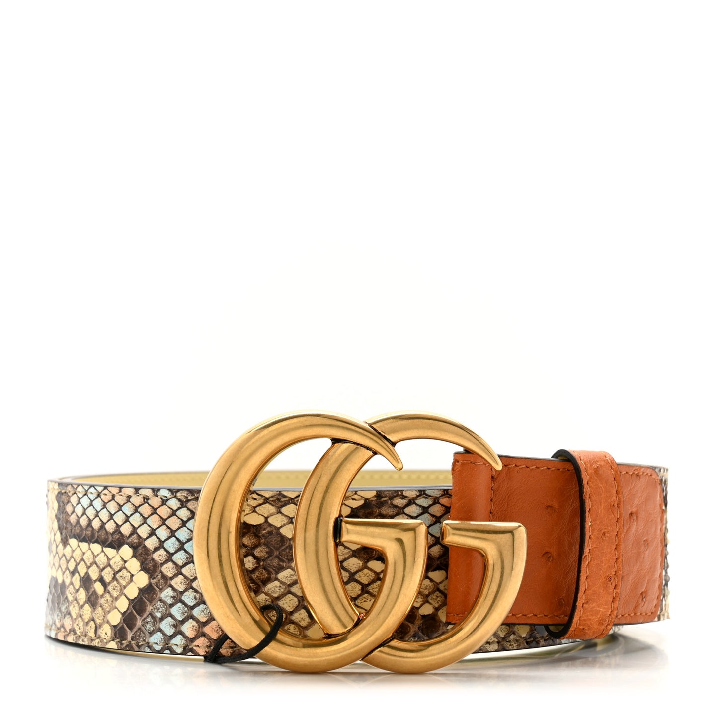 Ostrich Snakeskin Double G 40mm Belt 95 38 Gold Cloud Butter Ivory Paradise Cloud
