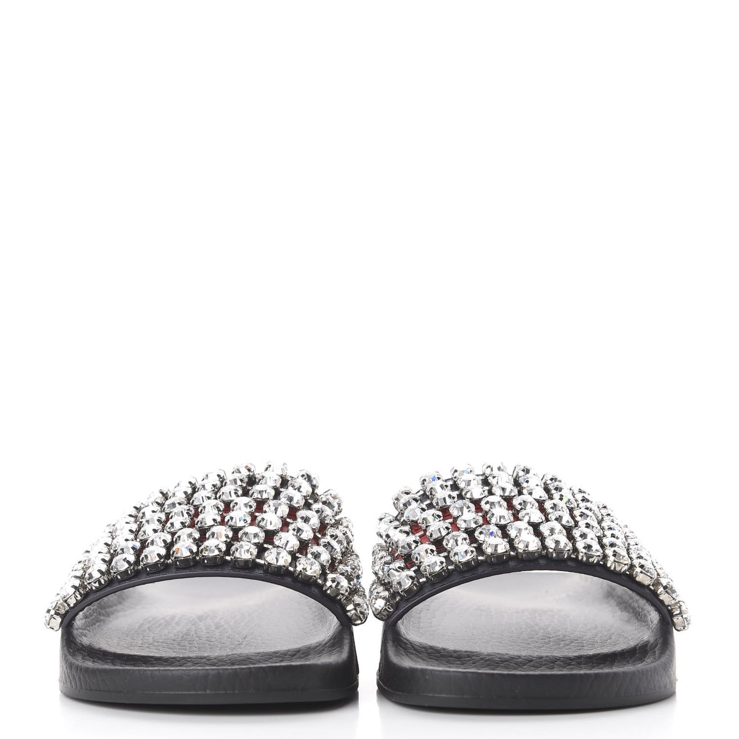 Calfskin Crystal Embellished Web Slide Sandals 35 Blue Red