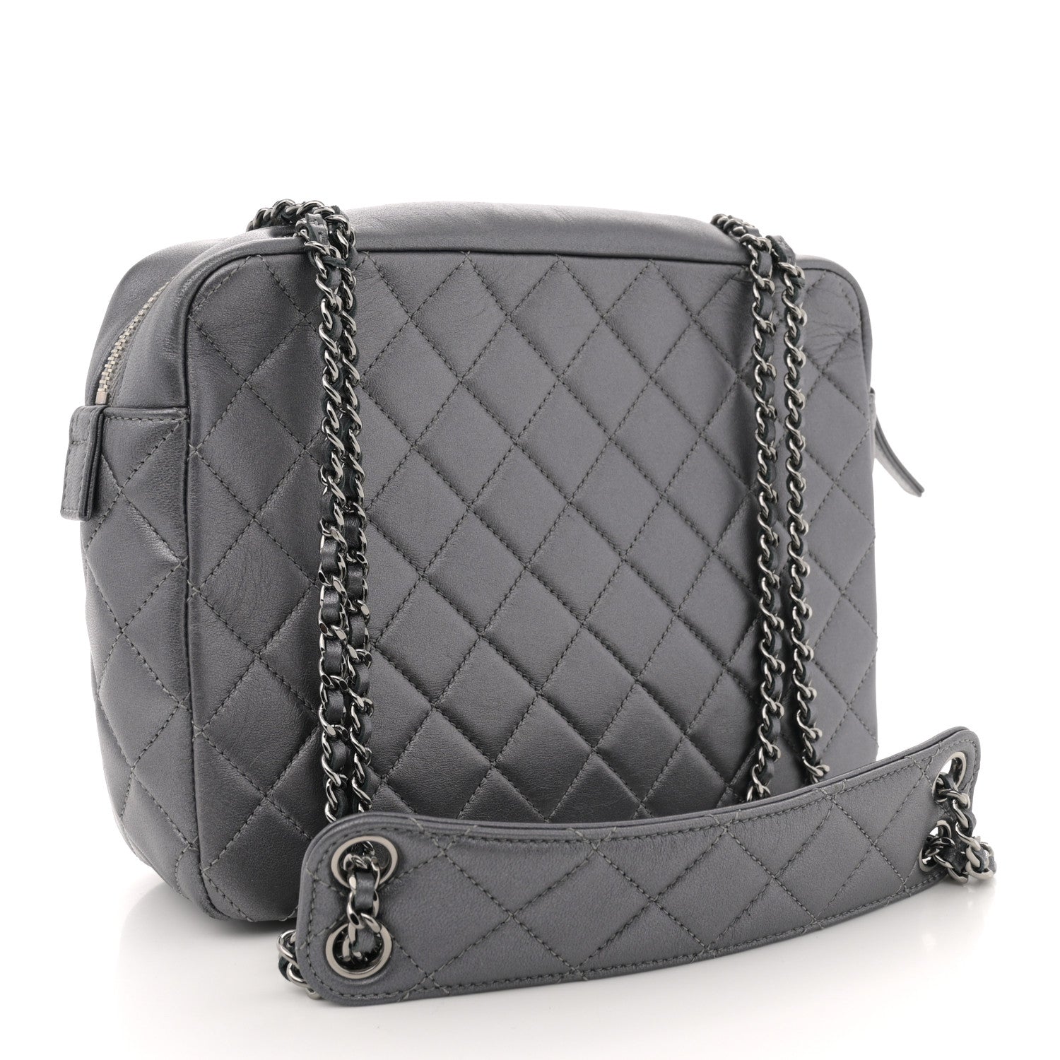 Chanel Metallic Lambskin Plexiglass Evening Art Camera Case Silver 3 of 11