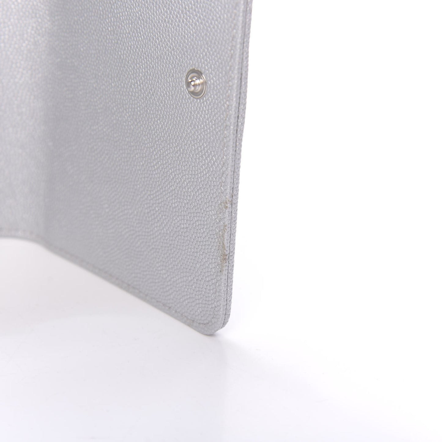 Metallic Caviar Chevron Quilted Mademoiselle Vintage Flap Wallet Silver