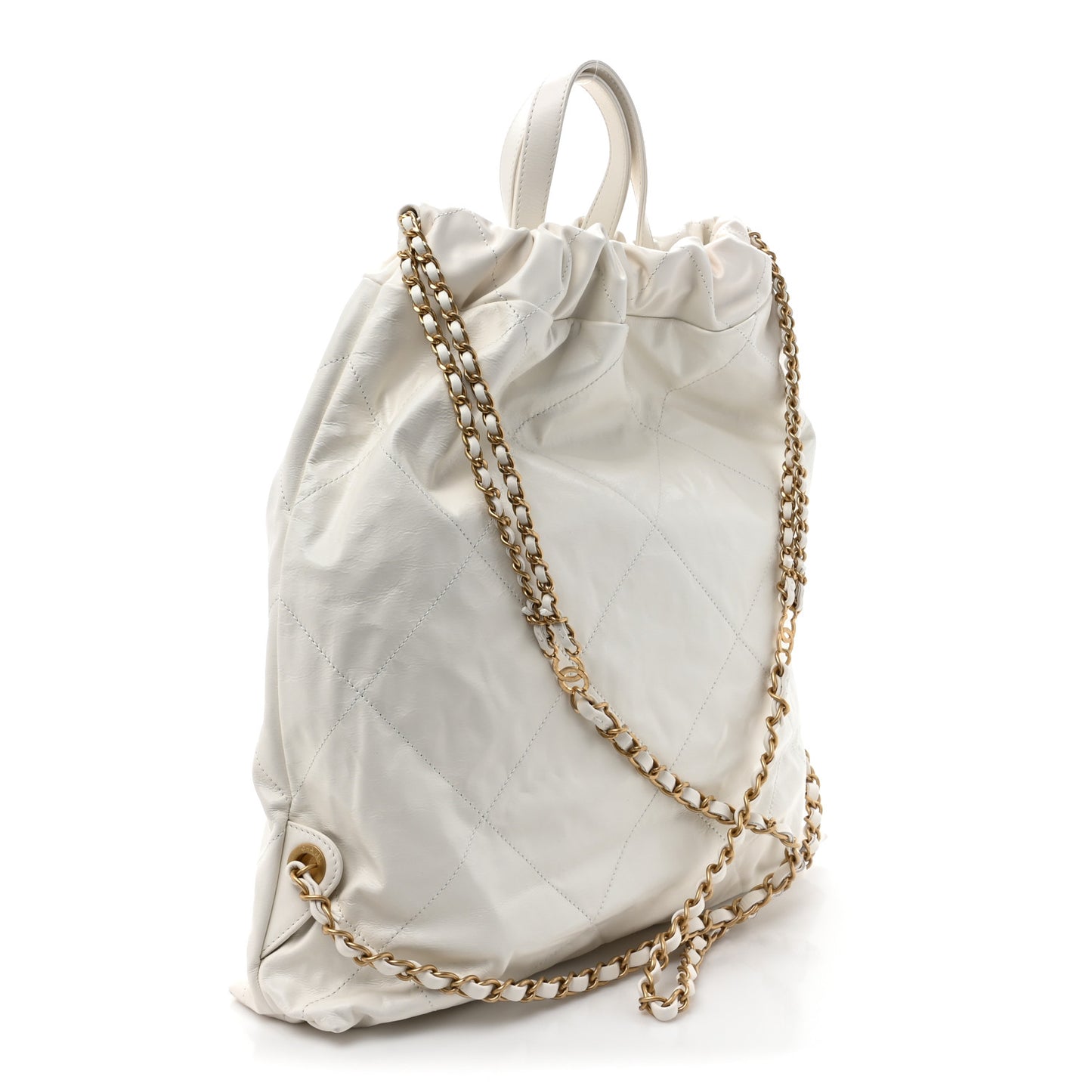 Shiny Calfskin Quilted Chanel 22 Backpack White Black