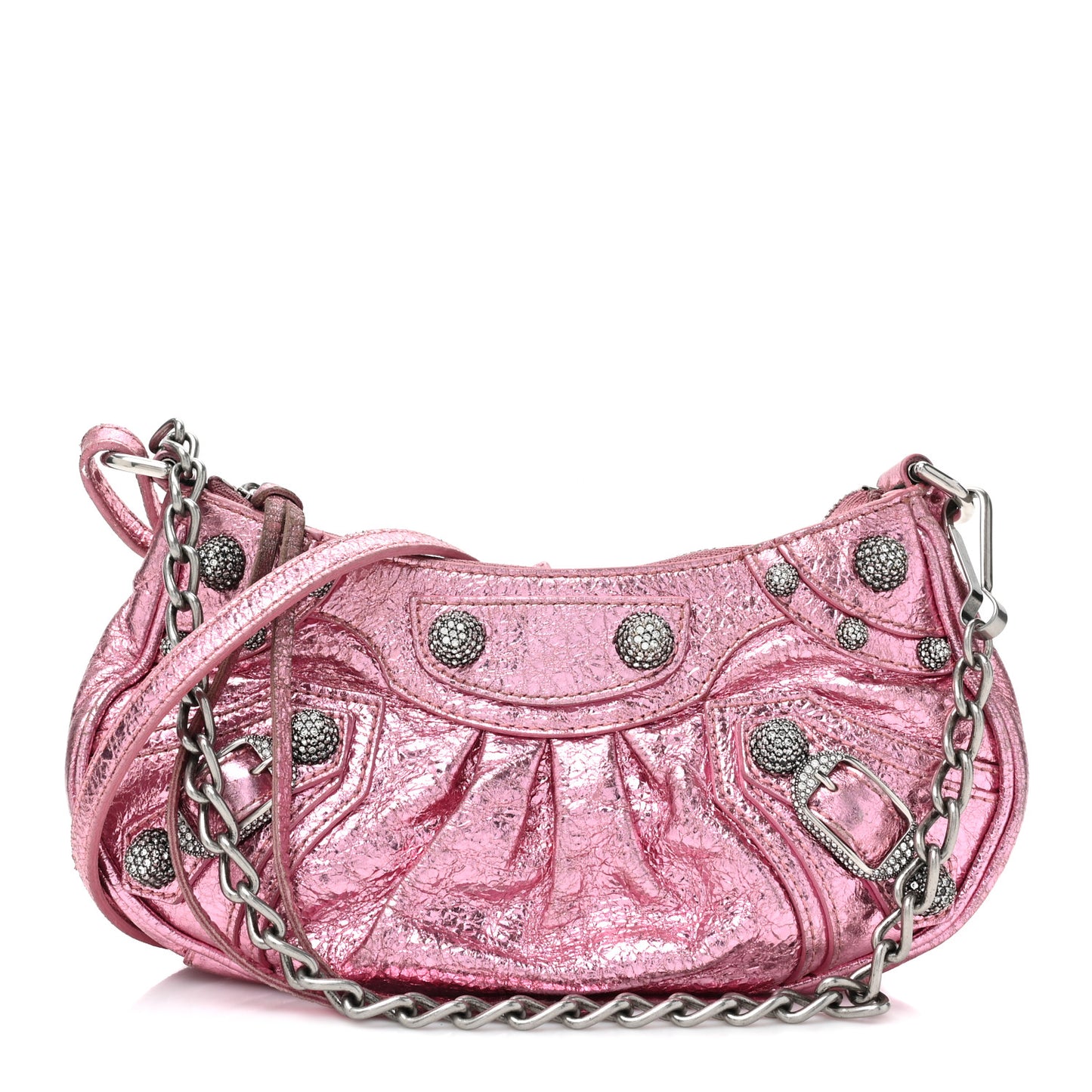 Metallic Agneau Arena Crystal Le Cagole Mini Purse With Chain Met Pink