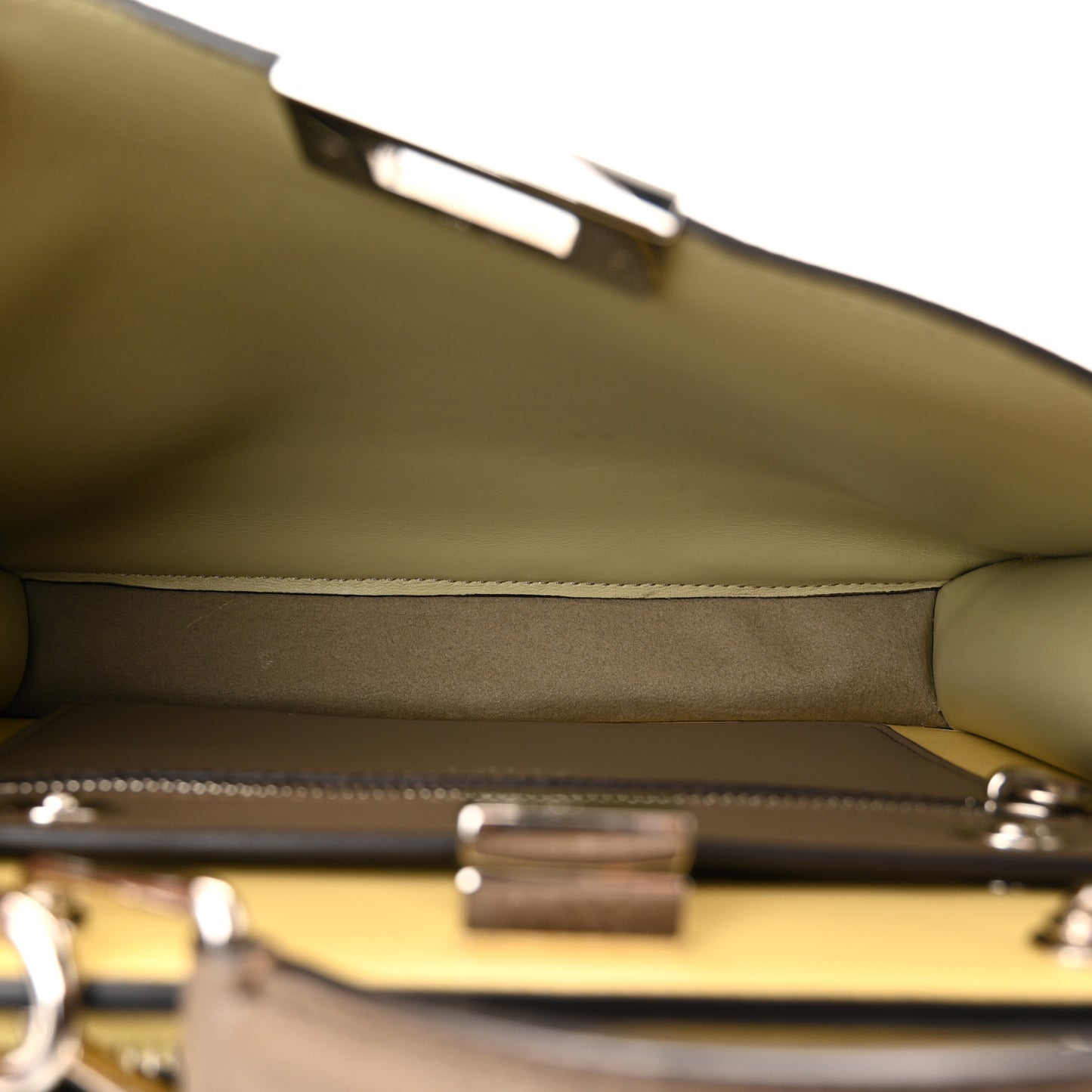 Cuoio Romano Vitello Cover Glazed Fabric Bi-Color FF 1974 Mini Peekaboo I SEE U Satchel Tartufo Banana Tobacco Moro