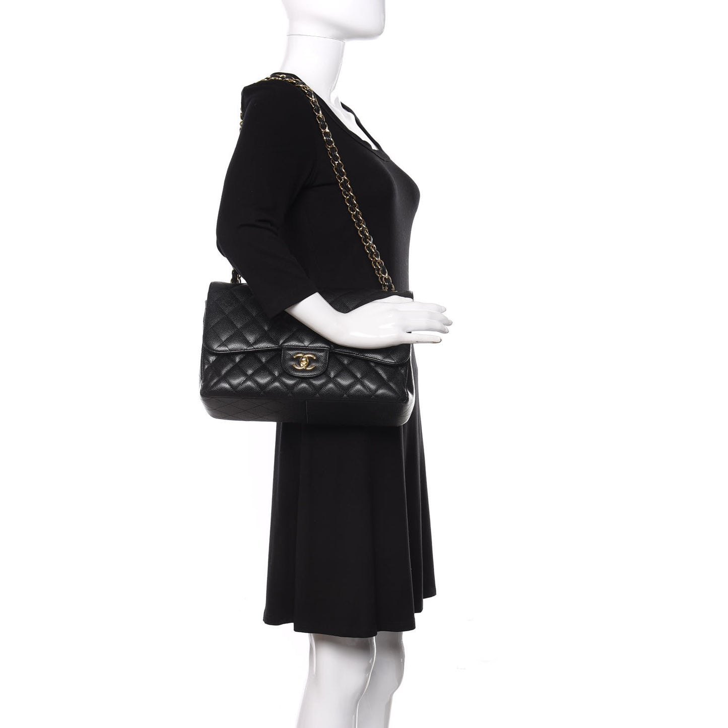 Caviar Quilted Jumbo Double Flap Black