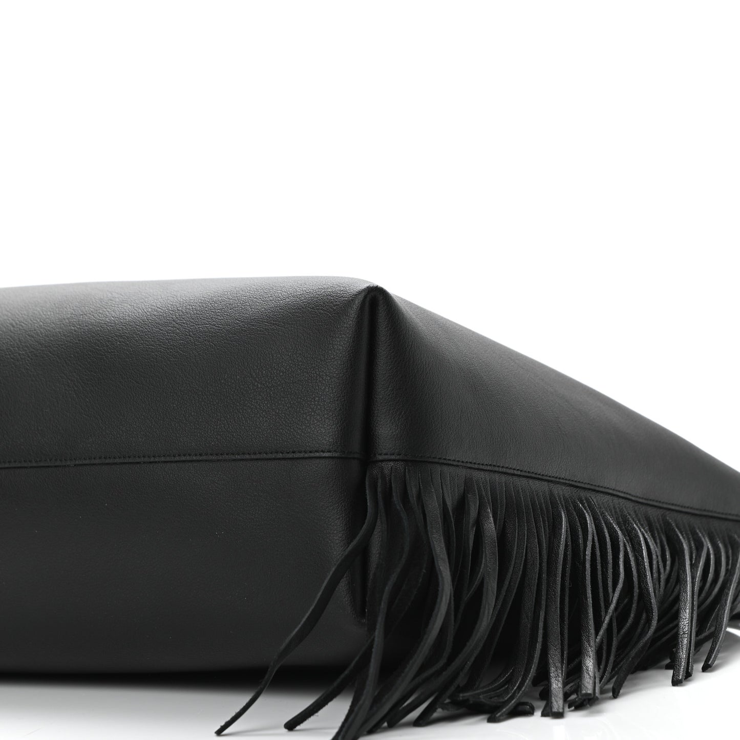 Calfskin Large Fringe Shopping Tote Black