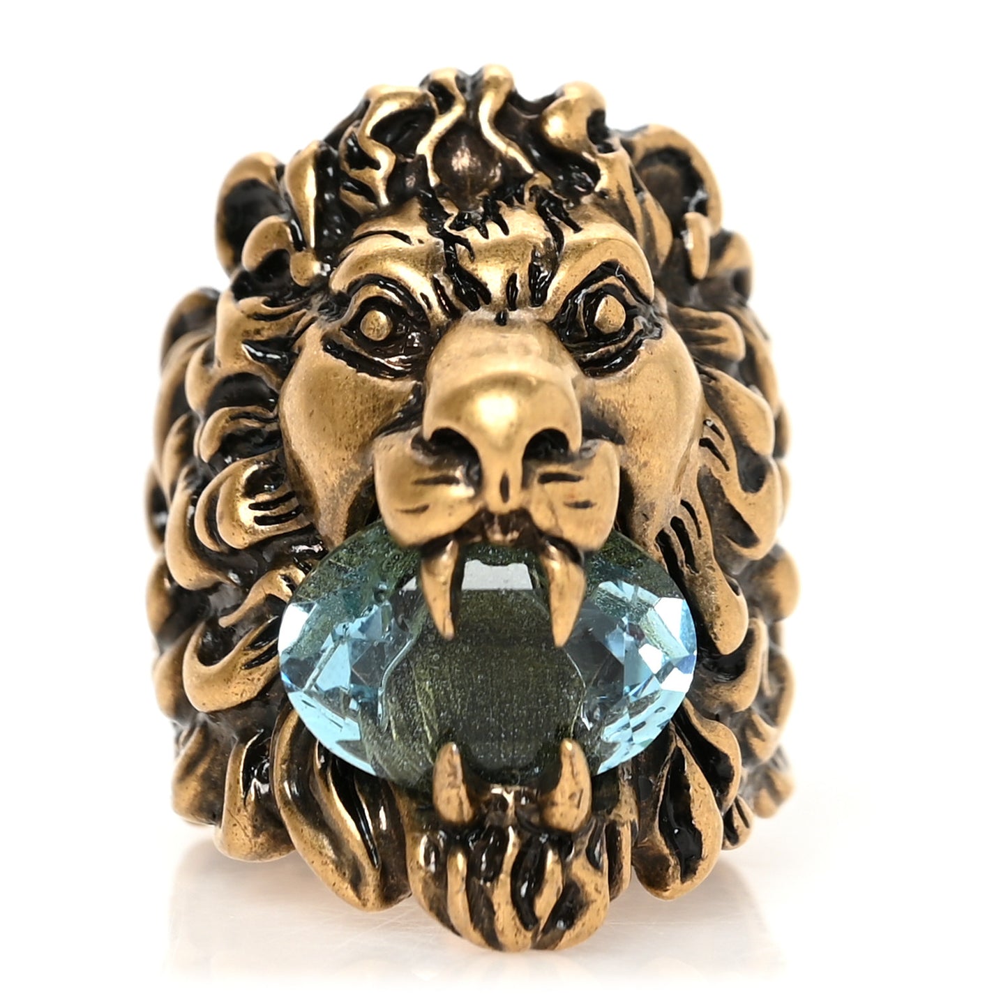 Metal Crystal Lion Head Ring 58 8.25 Aged Gold