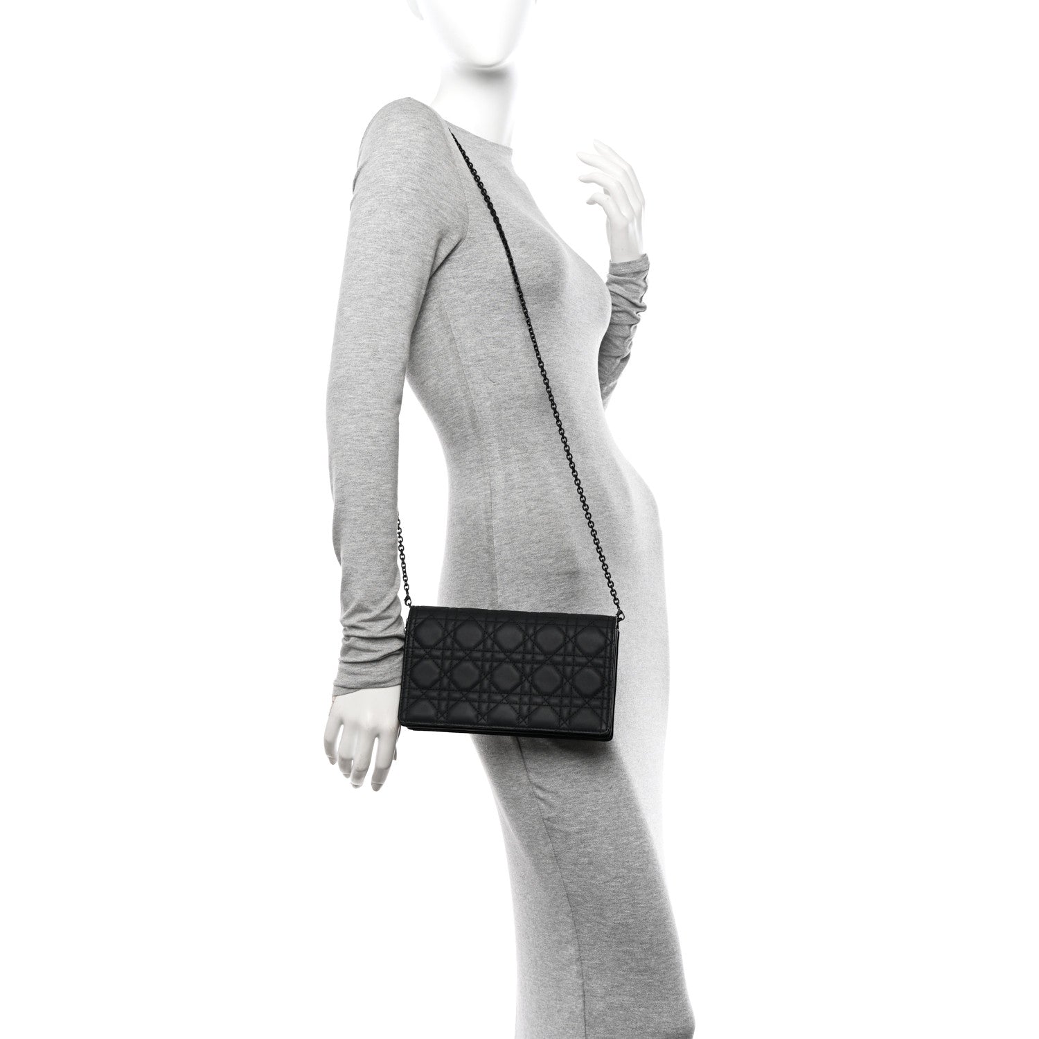 Christian Dior Ultra Matte Calfskin Cannage Lady Dior Clutch Black 2 of 14