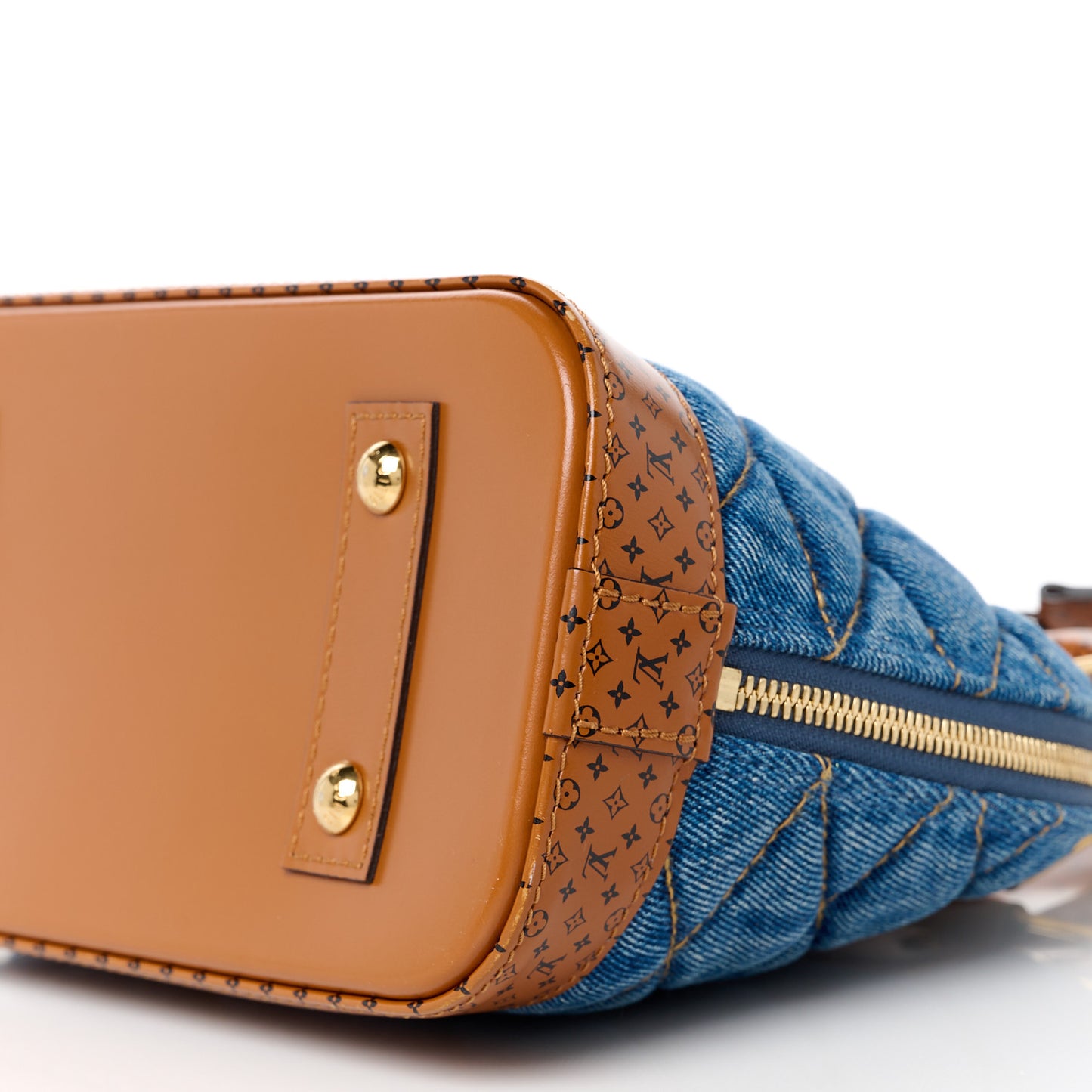 Denim Calfskin Reverse Monogram Malletage Alma BB Blue