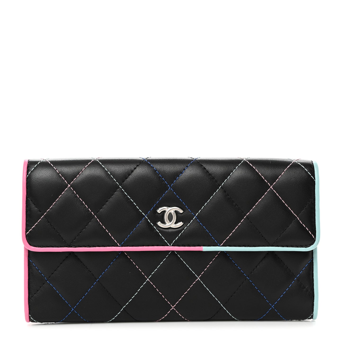 Lambskin Quilted Long Flap Wallet Multicolor