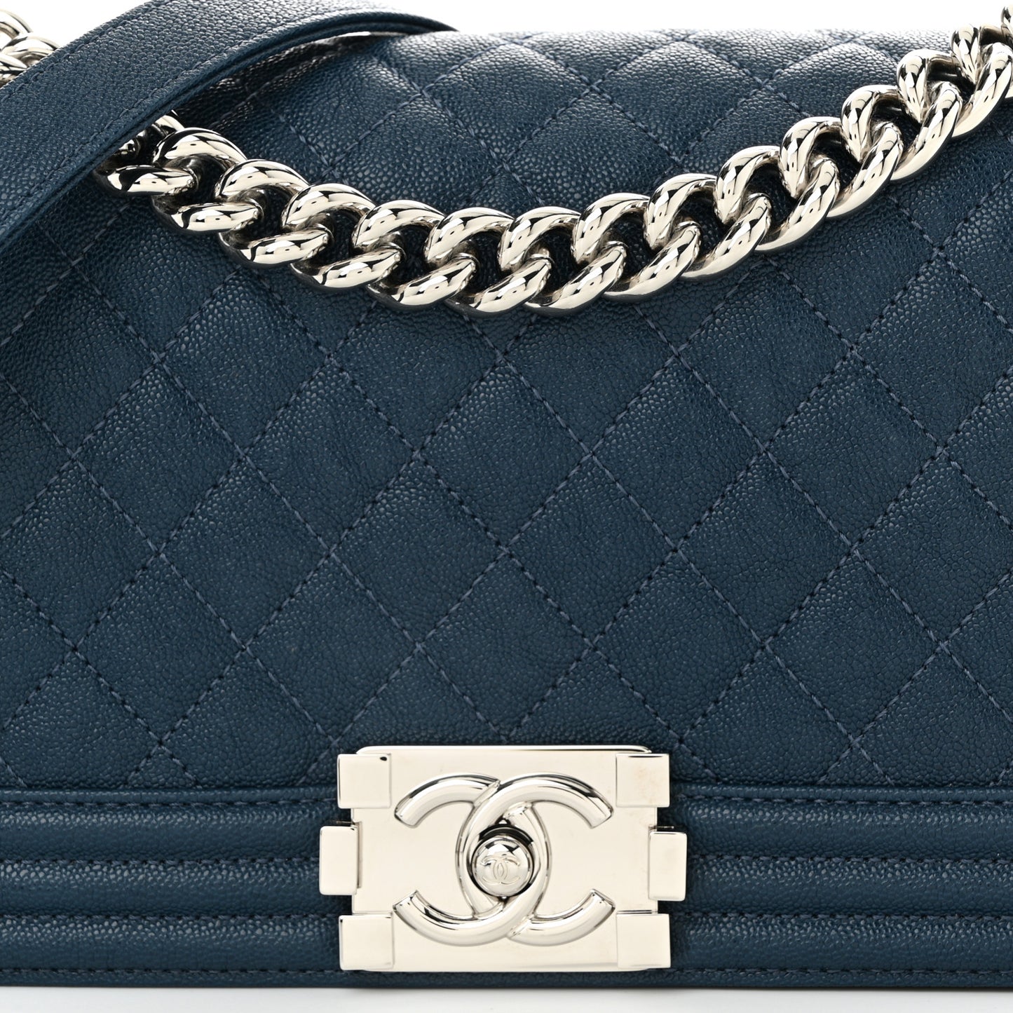 Caviar Quilted Medium Boy Flap Dark Blue
