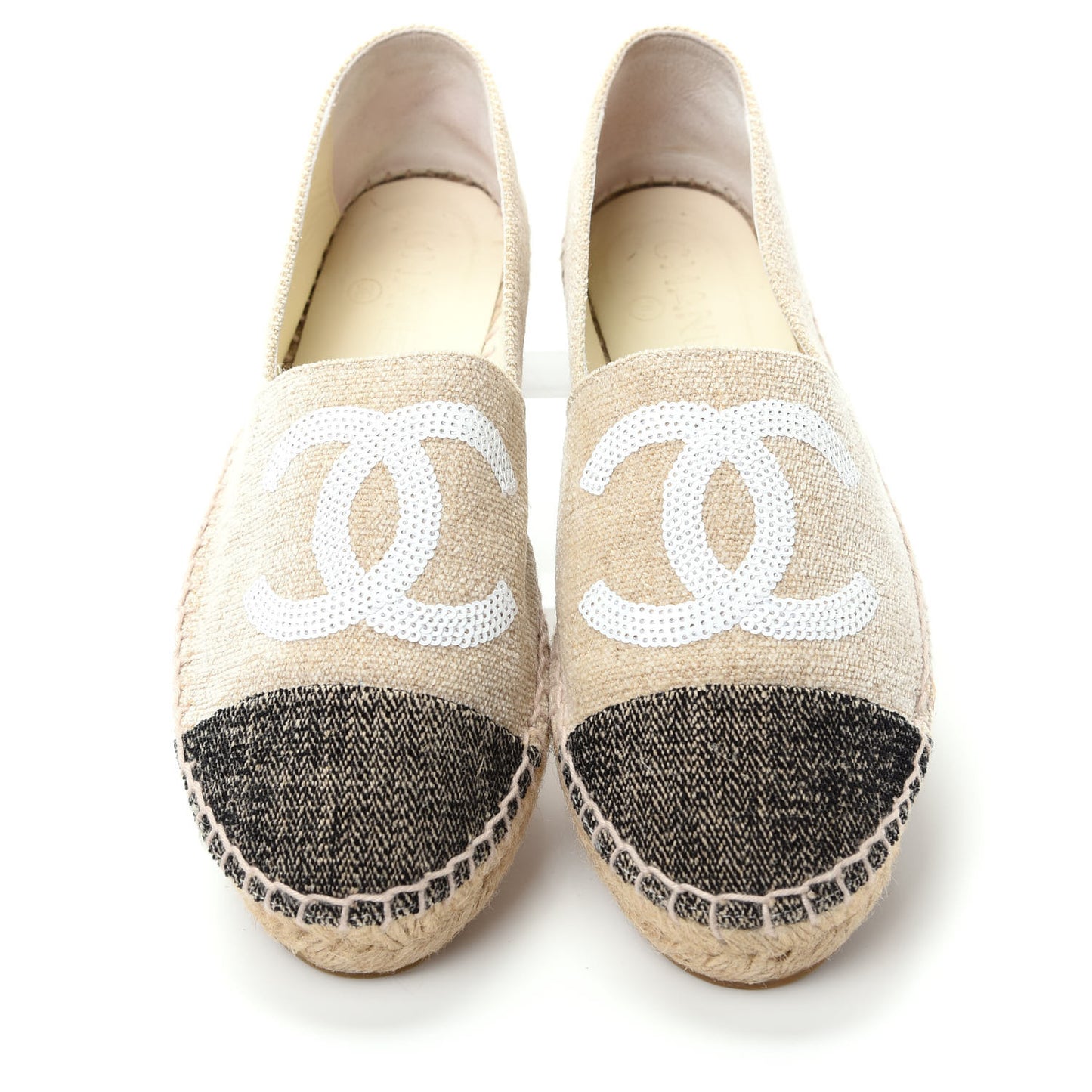 Toile Sequin CC Espadrilles 37 Beige Black