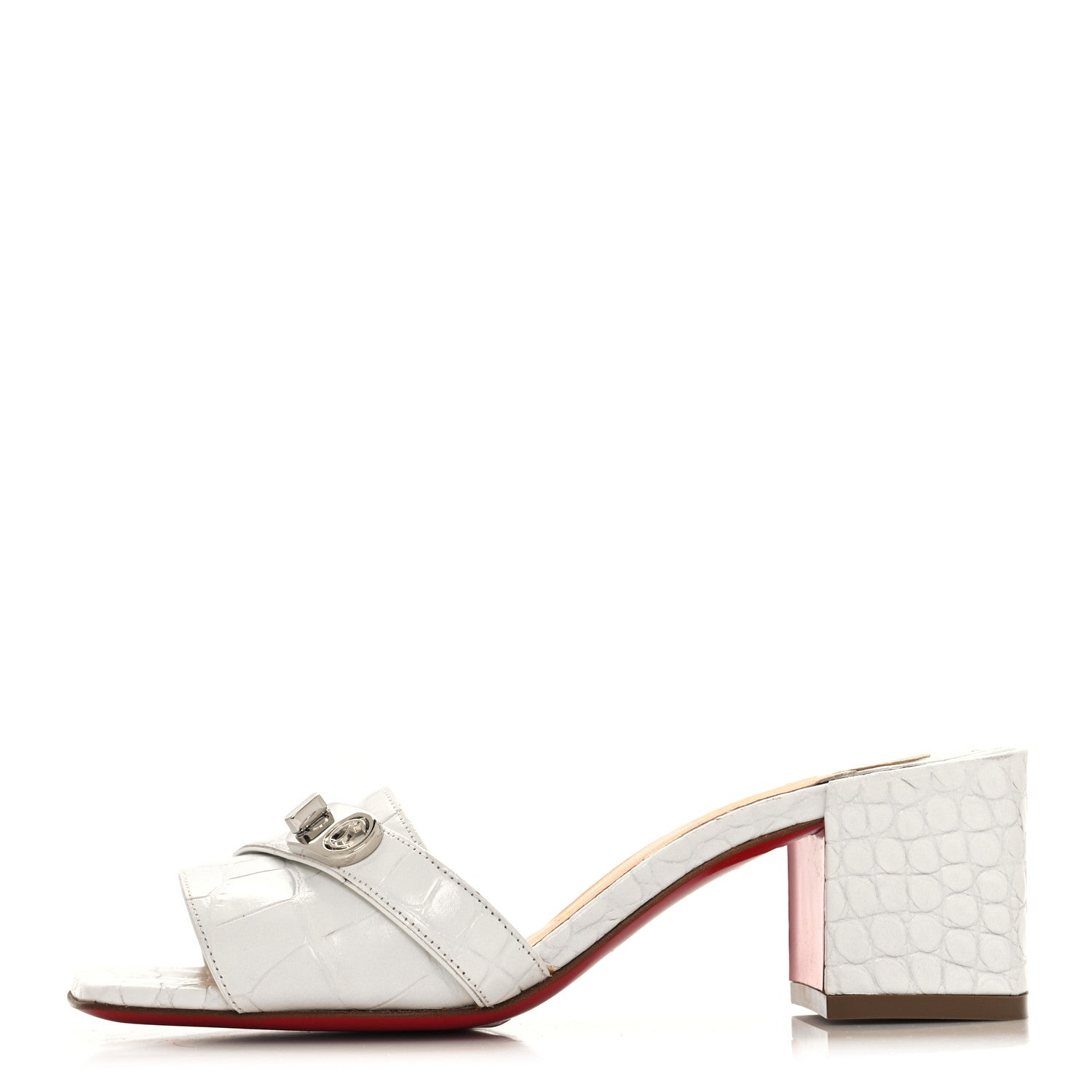 Christian Louboutin Calfskin Crocodile Embossed Lock Art 55 Sandals 35 Bianco 1 of 8