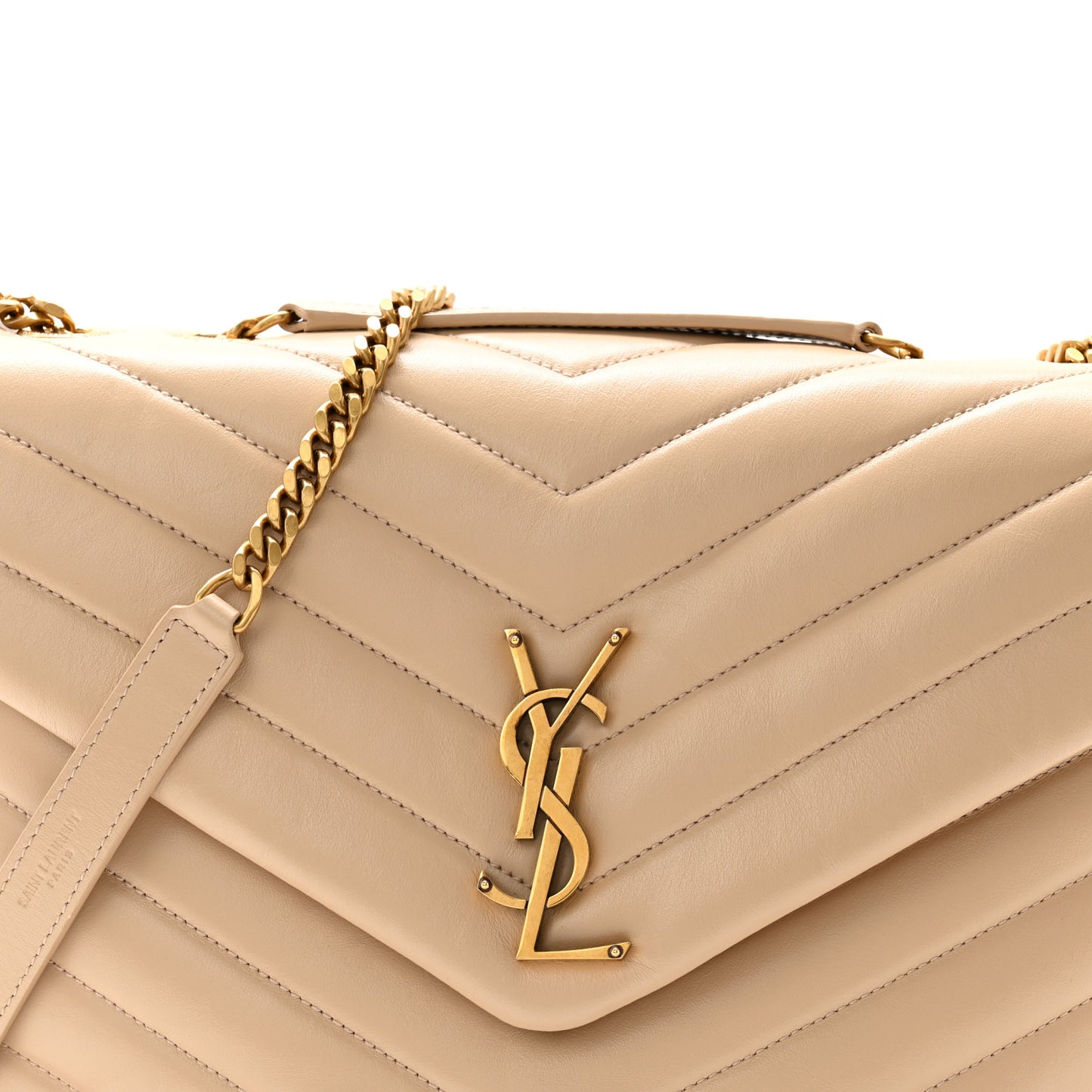 Calfskin Y Quilted Monogram Medium Loulou Chain Satchel Nude Powder