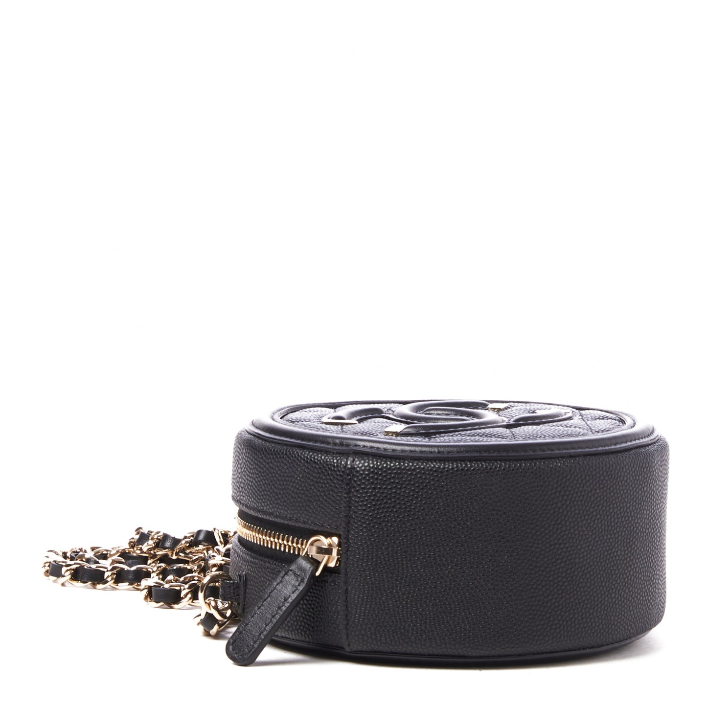 Caviar Quilted Round Filigree Crossbody Black