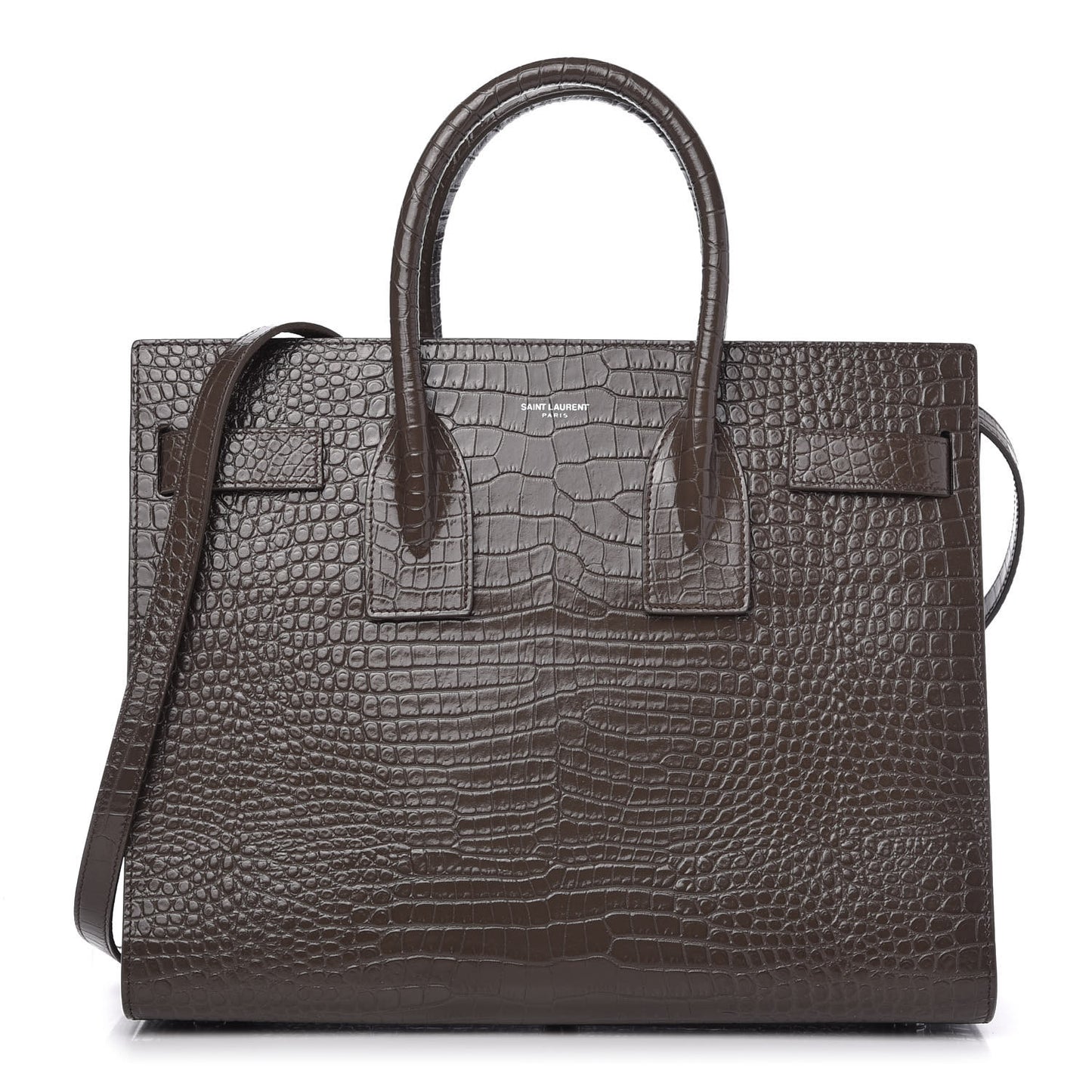 Calfskin Crocodile Embossed Small Sac De Jour Brown