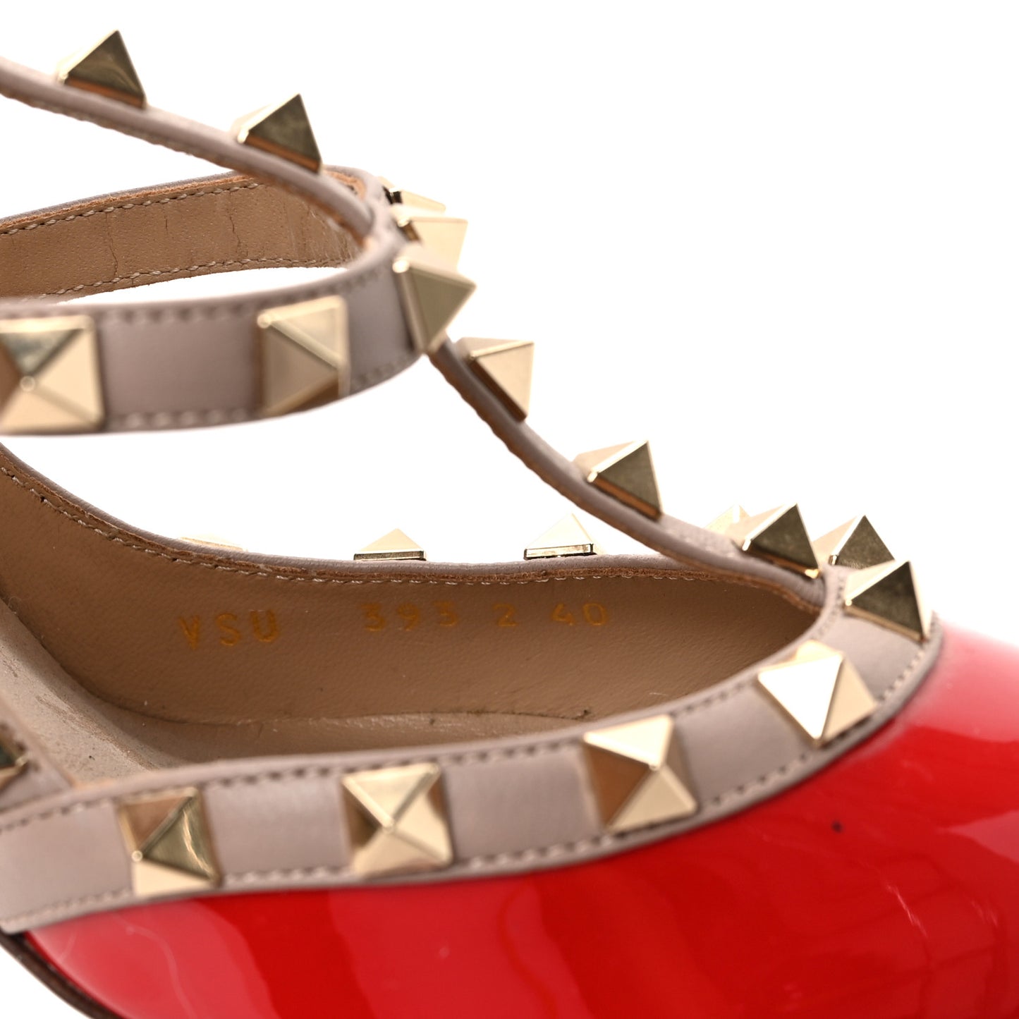 Patent Nappa Rockstud Ankle Strap 100mm Pumps 40 Rosso Valentino Poudre