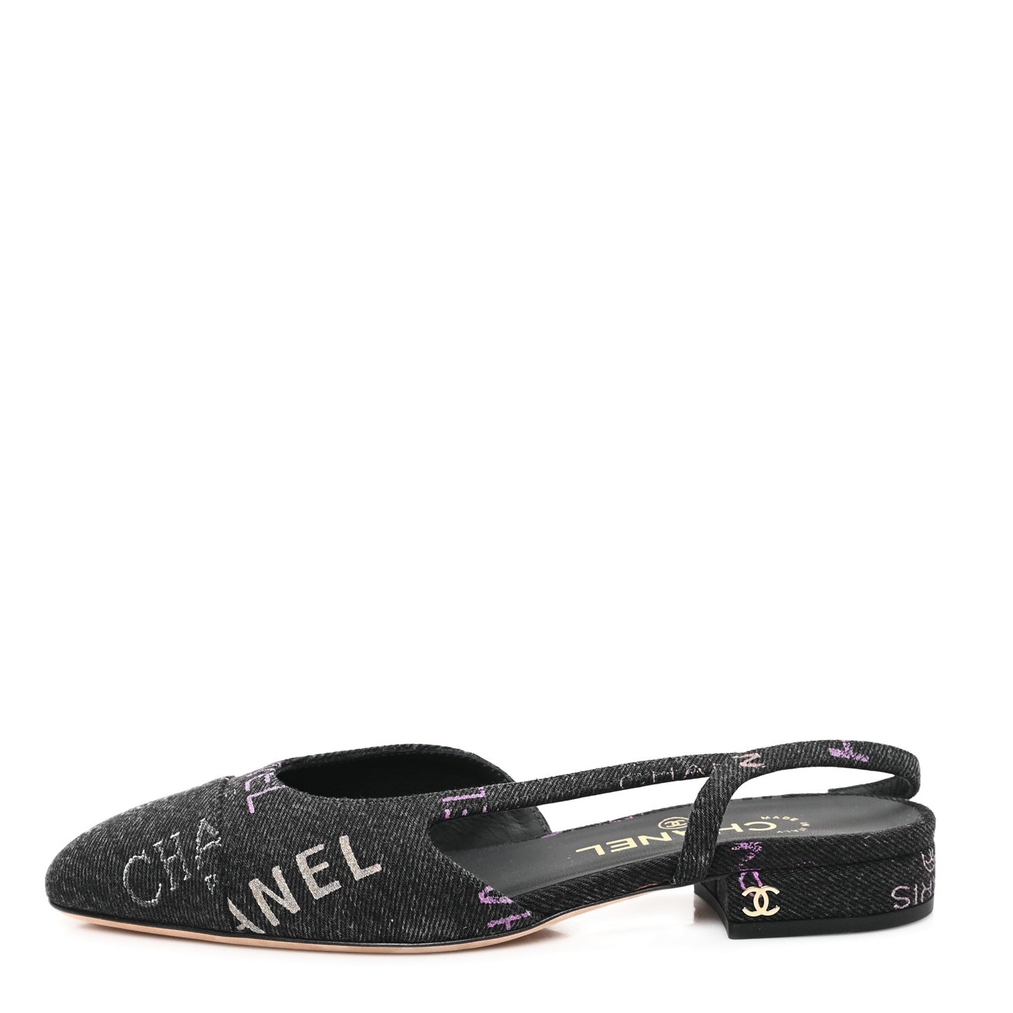 Denim Cap Toe Denim Mood Slingback Flats 36 Black Multicolor