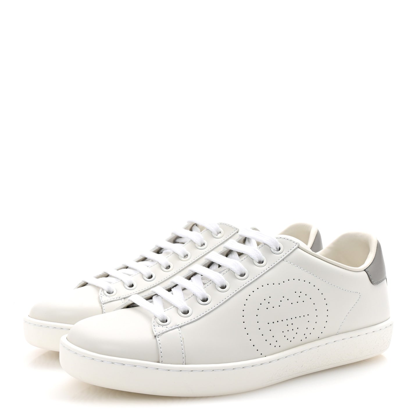 Calfskin Interlocking G Perforated Womens Ace Sneakers 37 White Grey Sky