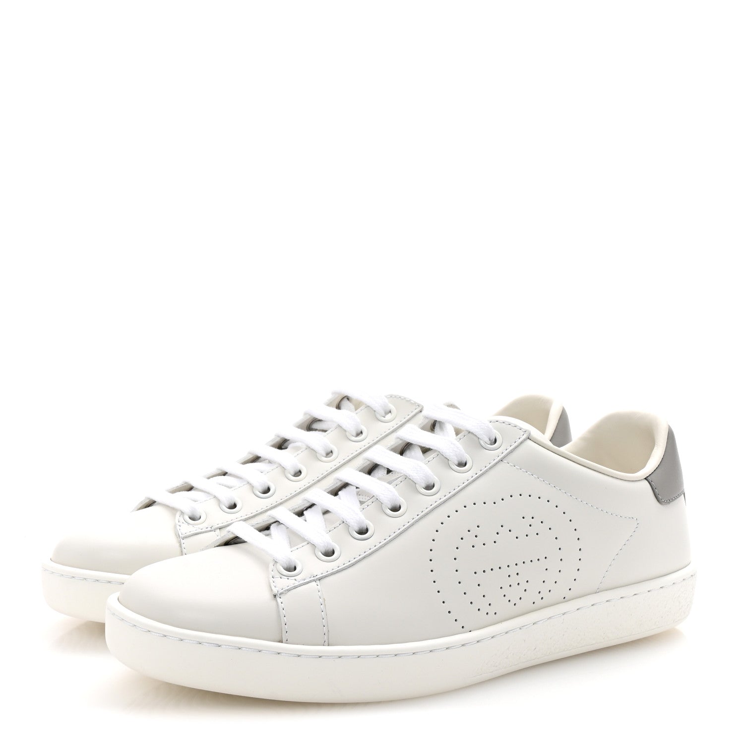 Gucci Calfskin Interlocking G Perforated Womens Ace Sneakers 37 White Grey Sky 4 of 10