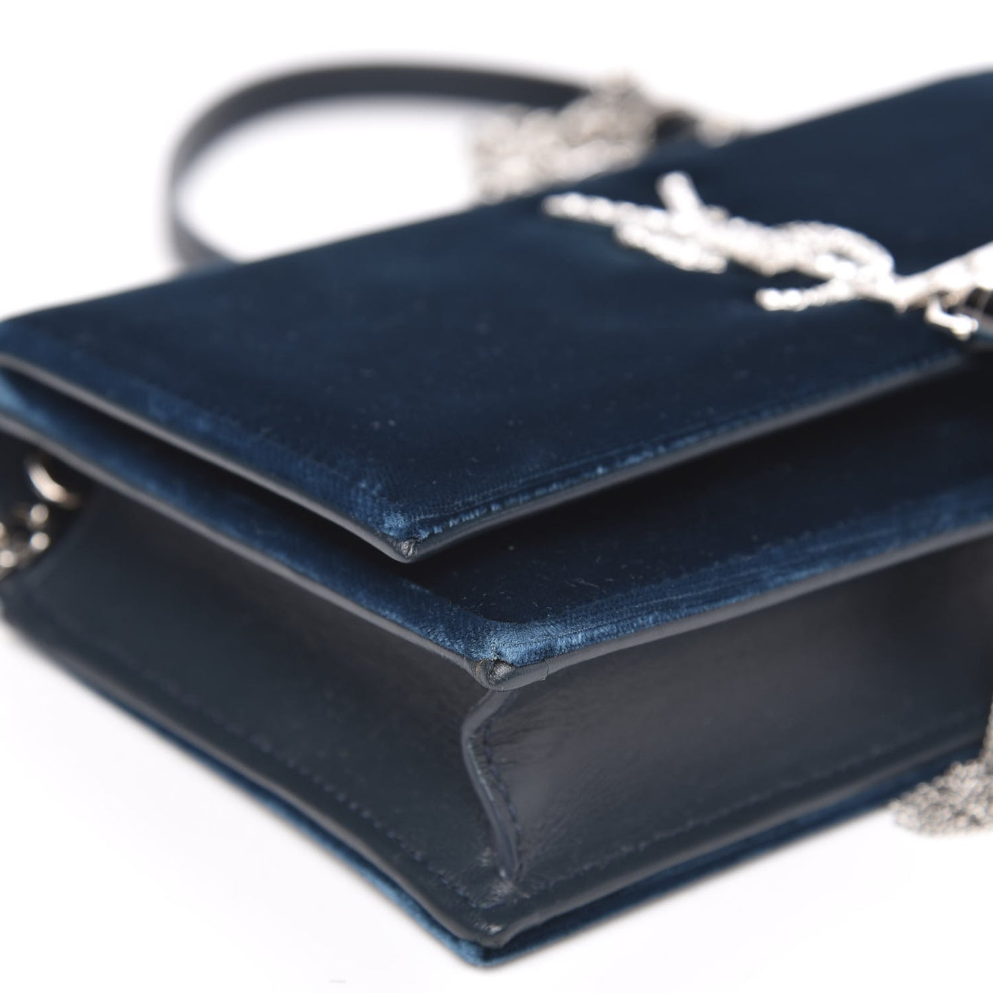 Velvet Crystal Monogram Kate Tassel Chain Wallet Blue