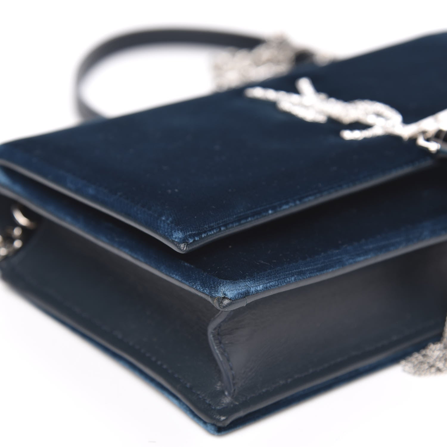 Saint Laurent Velvet Crystal Monogram Kate Tassel Chain Wallet Blue 8 of 9