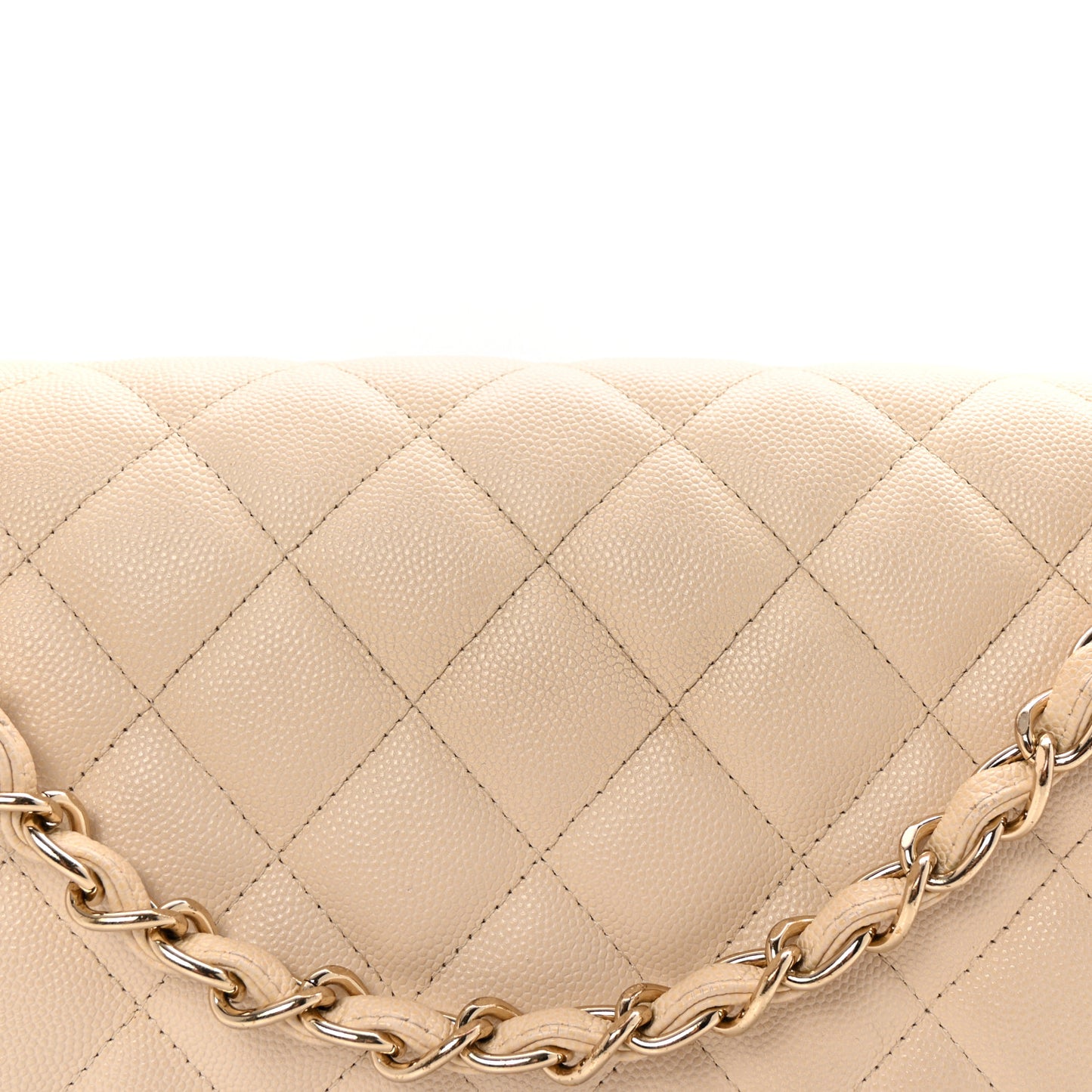 Caviar Quilted Jumbo Double Flap Light Beige