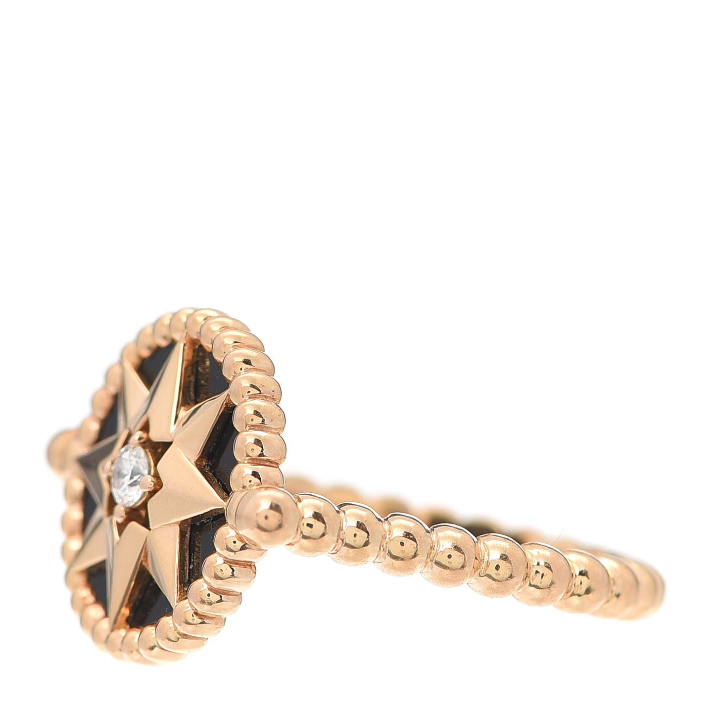18K Yellow Gold Diamond Black Onyx Rose Des Vents Ring 50 5.25