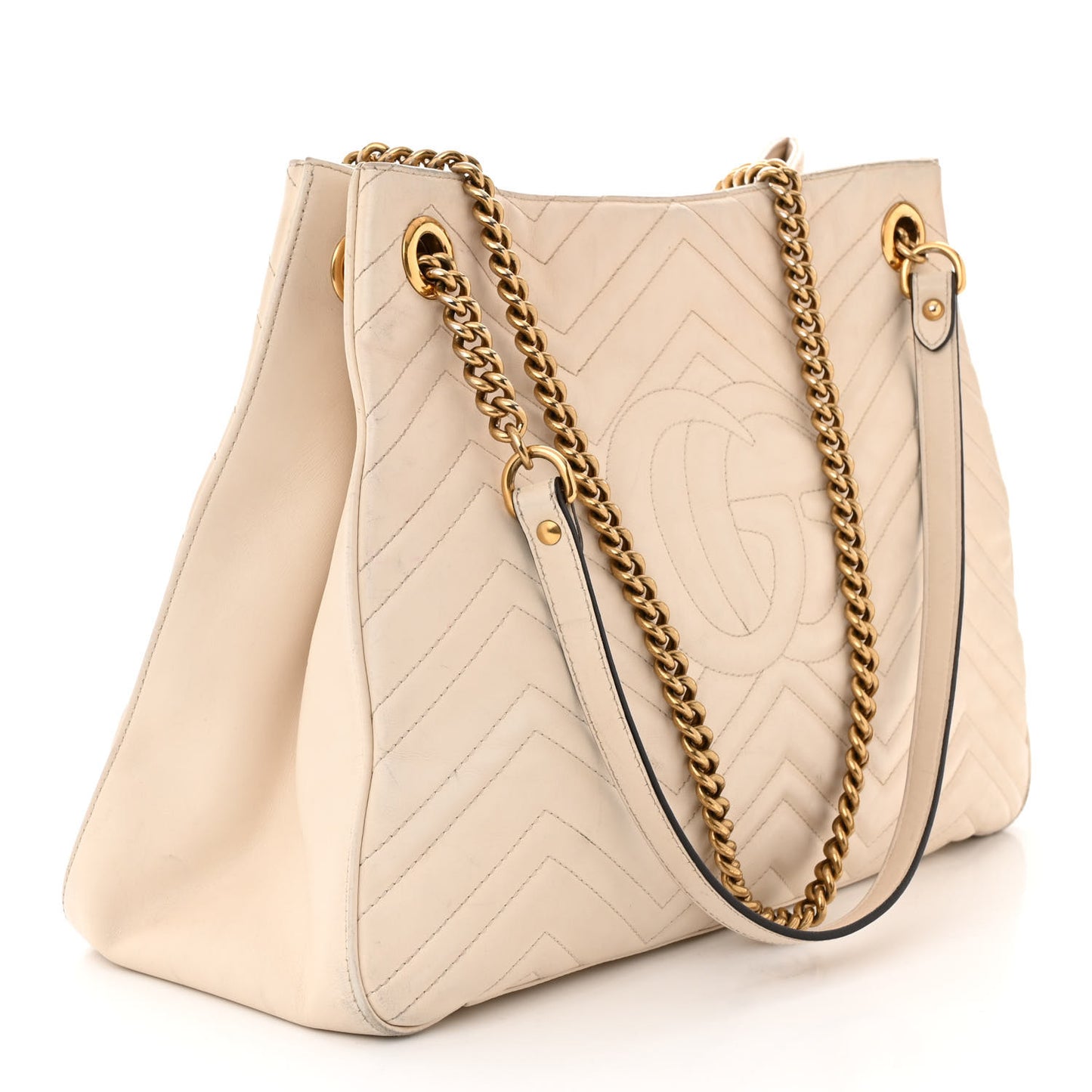 Calfskin Matelasse Medium GG Marmont Shoulder Tote Bag White